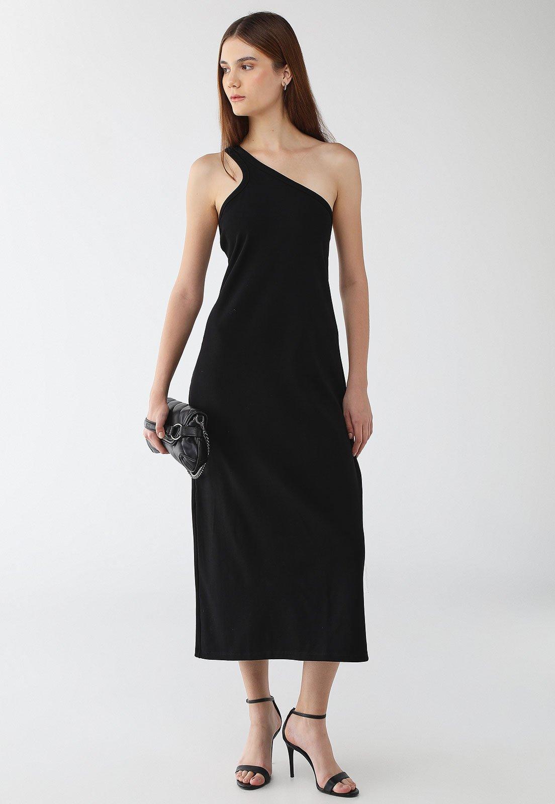 Vestido Feminino Colcci Midi Um Ombro Só Preto