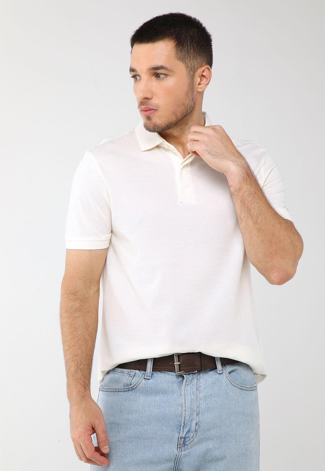 Camisa Polo Masculina Tommy Hilfiger Hidden Placket Off-White