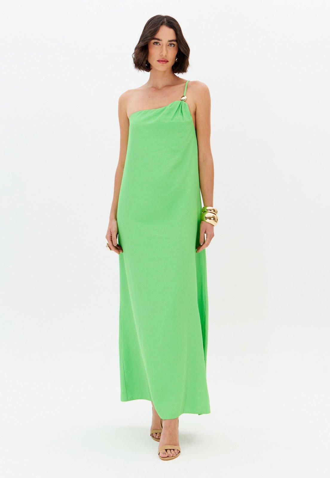 Vestido Feminino Lança Perfume Longo Assimétrico Verde