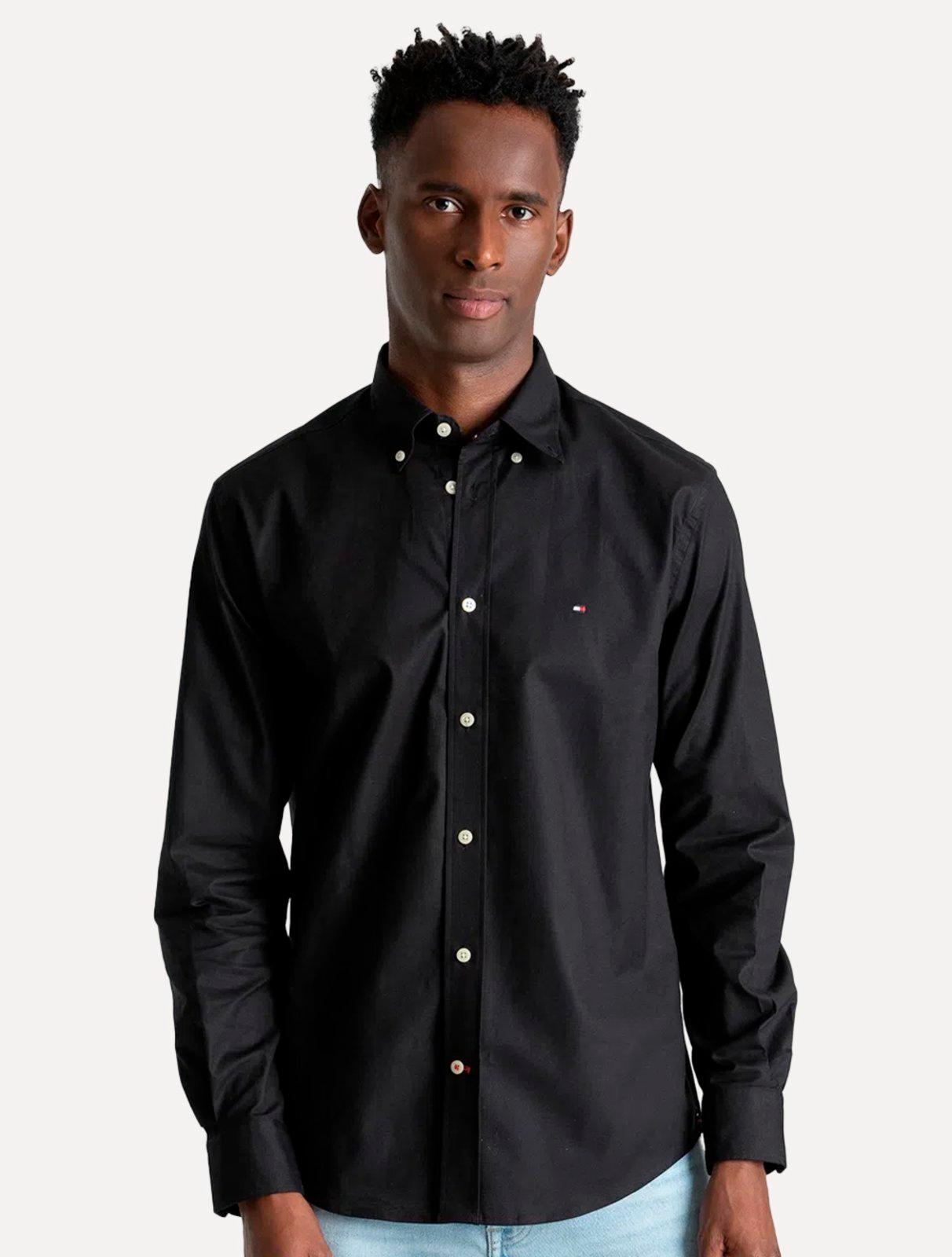 Camisa Tommy Hilfiger Masculina Regular Core Oxford Preta