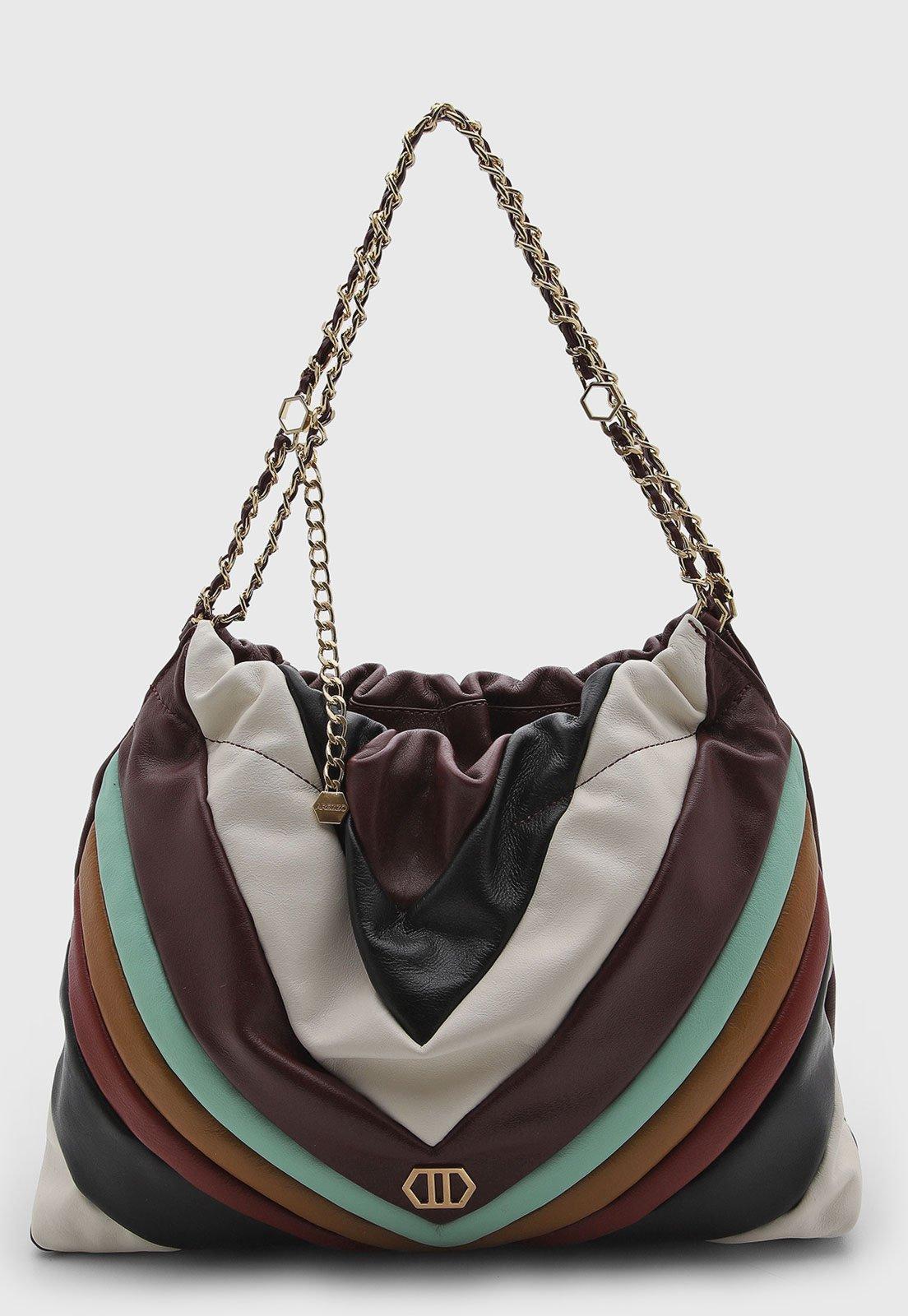 Bolsa Grande Arezzo Couro Multicolorida Vinho