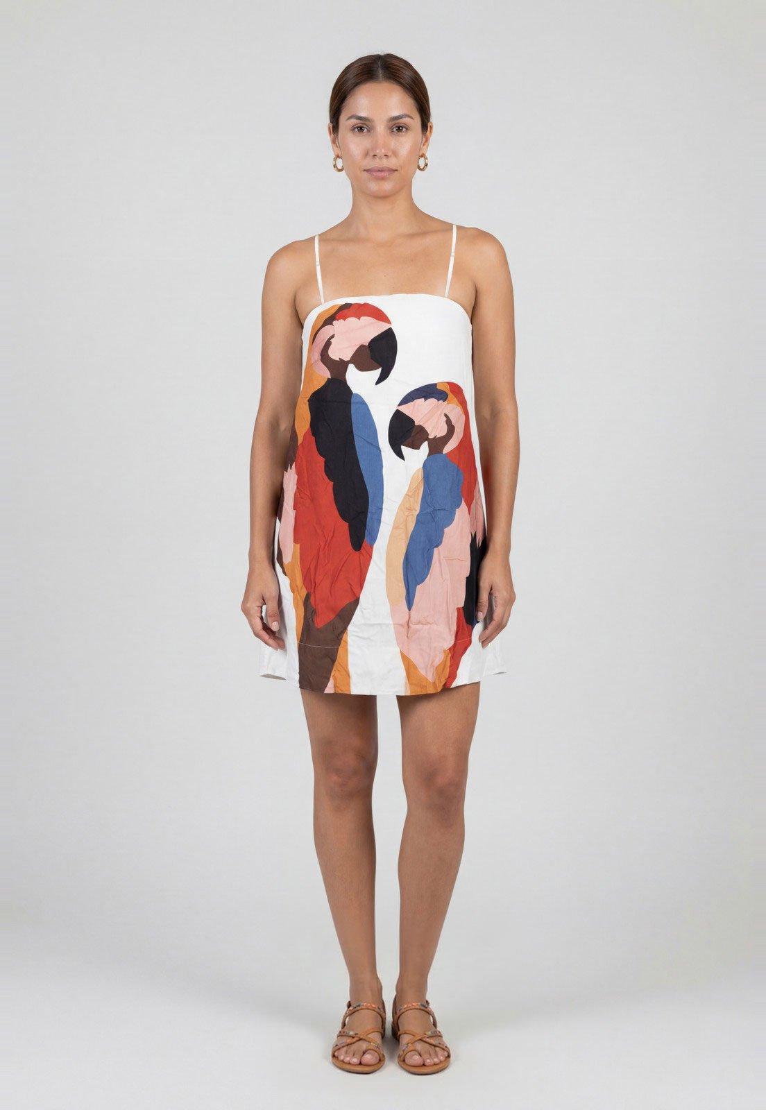 Vestido Feminino FARM Estampa Arara Off-White