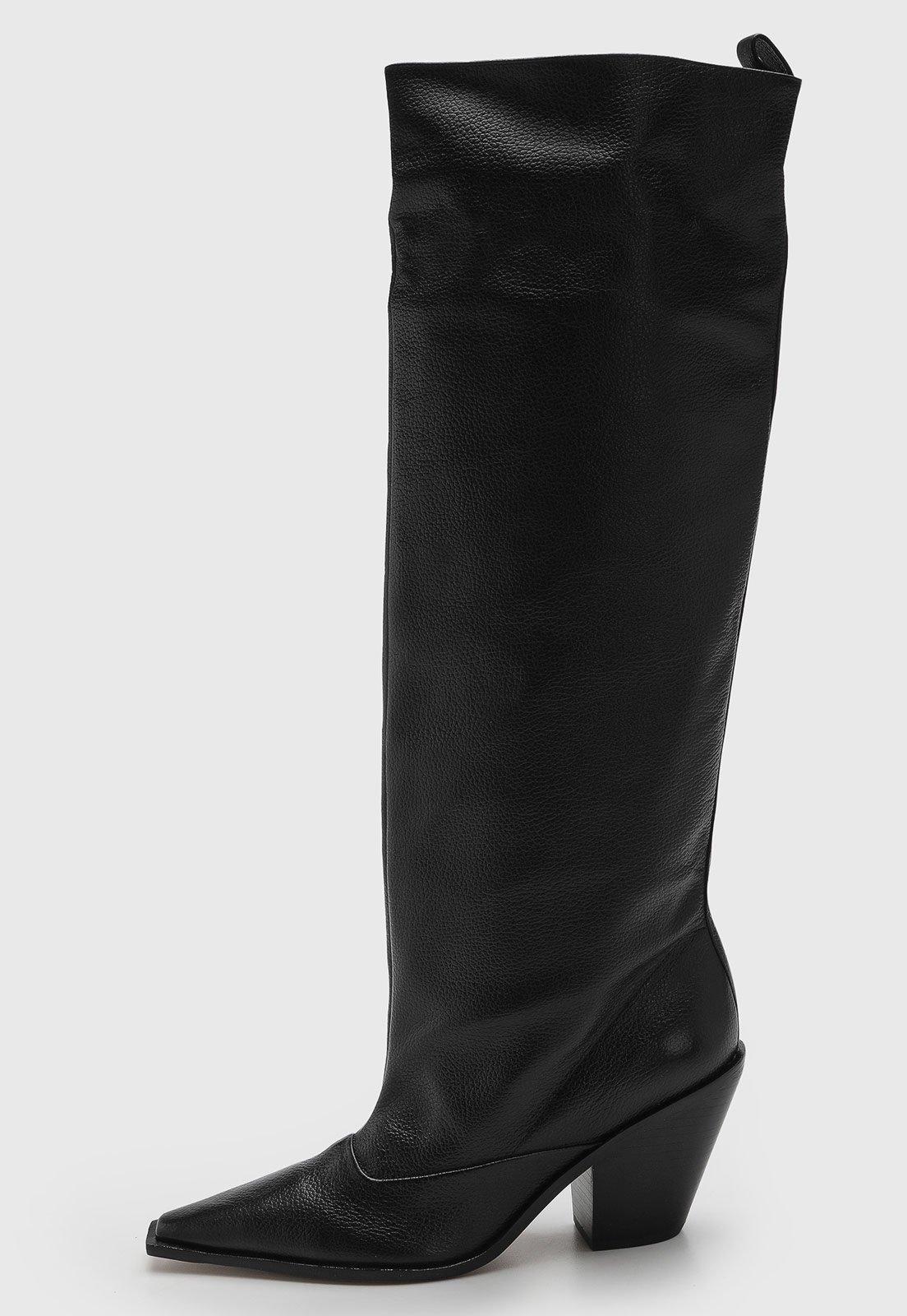 Bota Feminina Capodarte Cano Alto Couro Preta