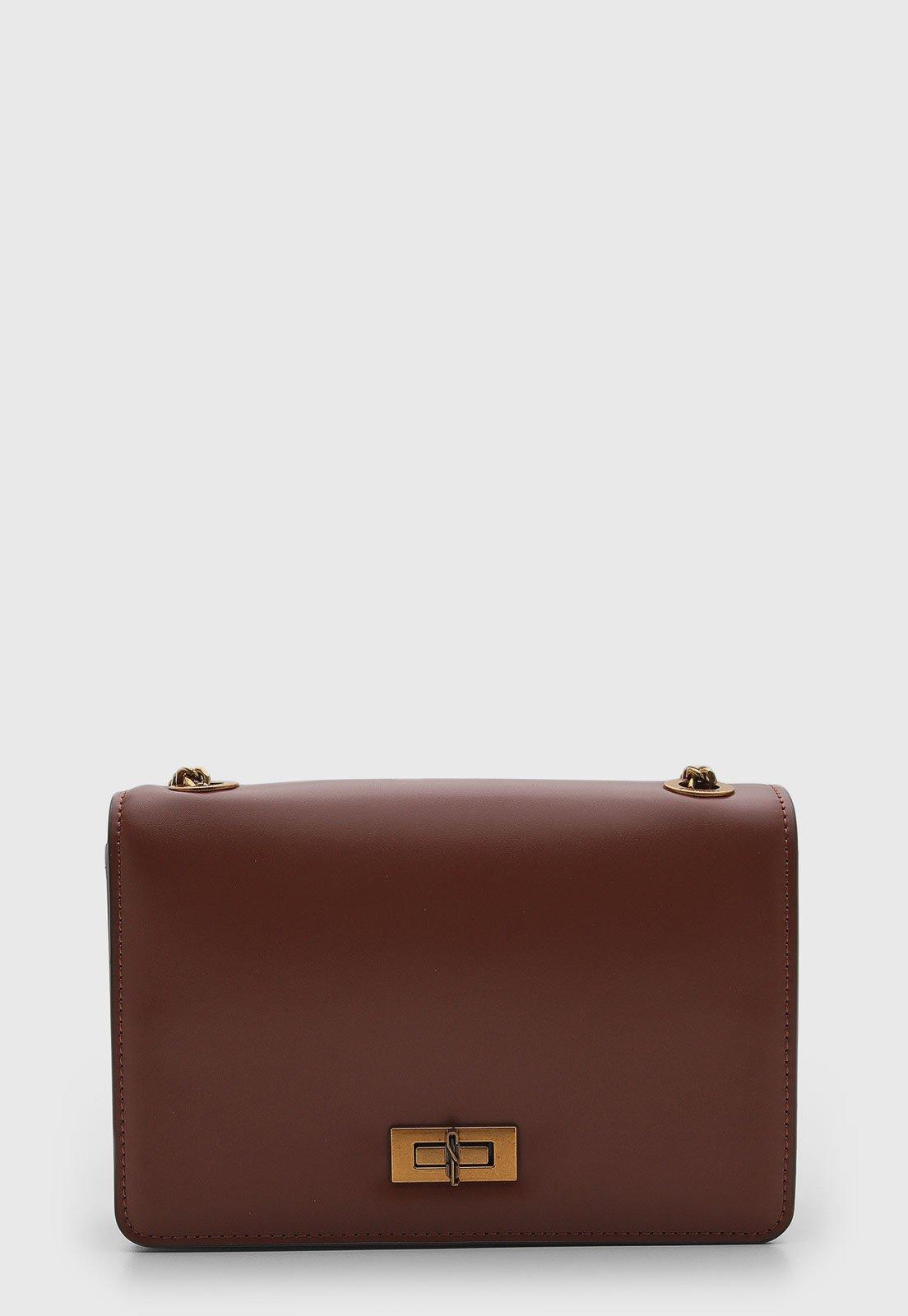 Bolsa Santa Lolla Retangular Corrente Dourada Marrom