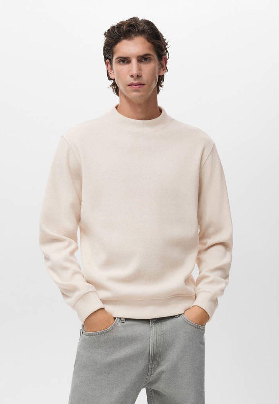 Blusa de Moletom Masculino Mango Gola Redonda Creme