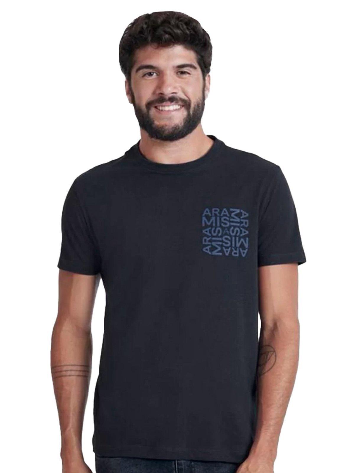 Camiseta Aramis Masculina Estampa Peito Mixed Azul Marinho