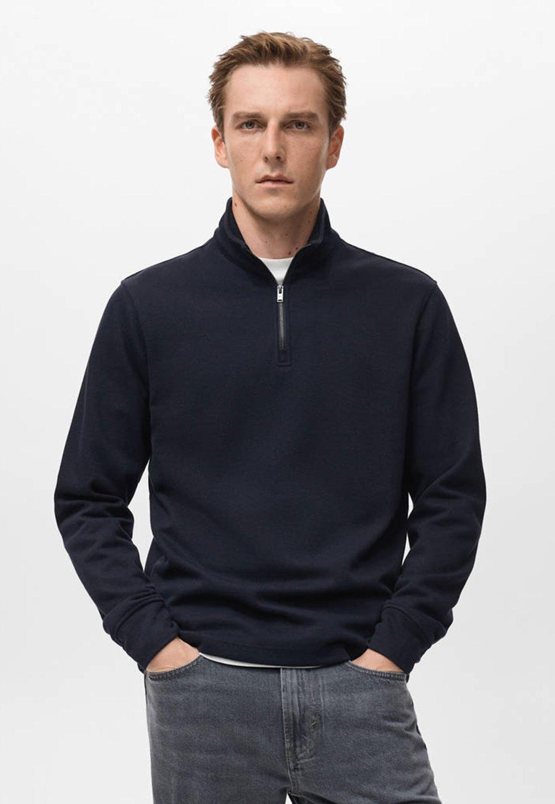 Suéter Masculino Mango Gola Alta Zíper Azul Marinho