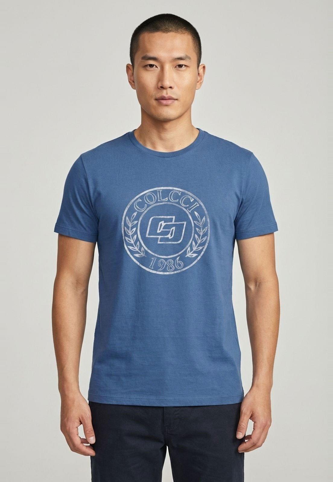 Camiseta Masculina Colcci Estampa Frontal Azul