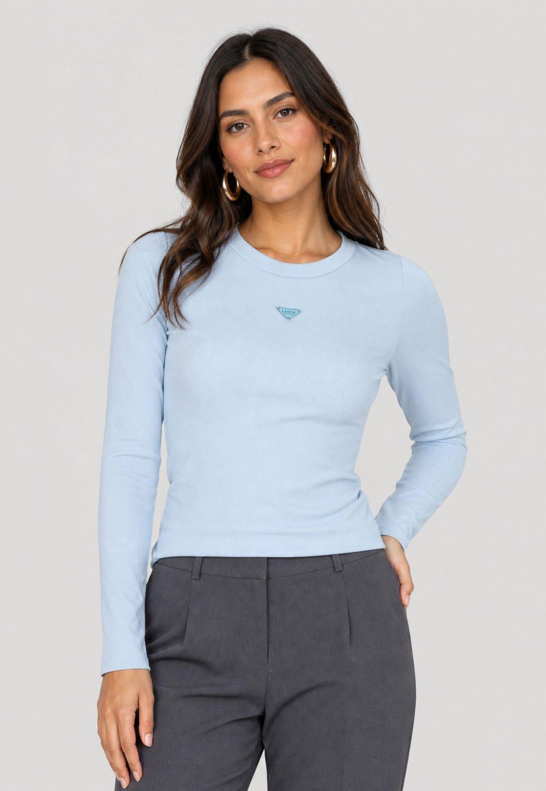 Blusa Feminina Lança Perfume Manga Longa Ribana Azul Claro
