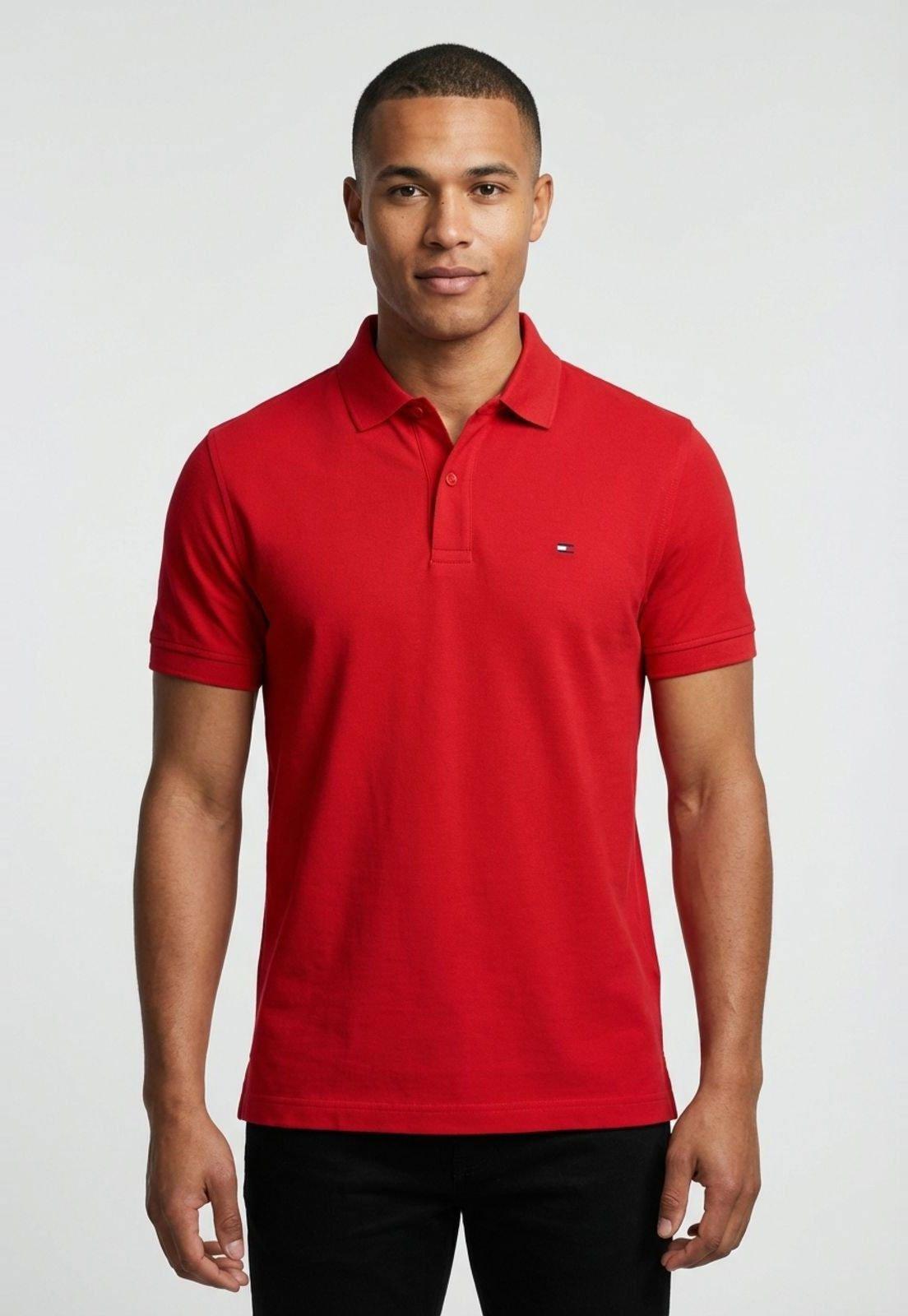 Camisa Polo Masculina Tommy Jeans TJM Reg Badge Tee Vermelha