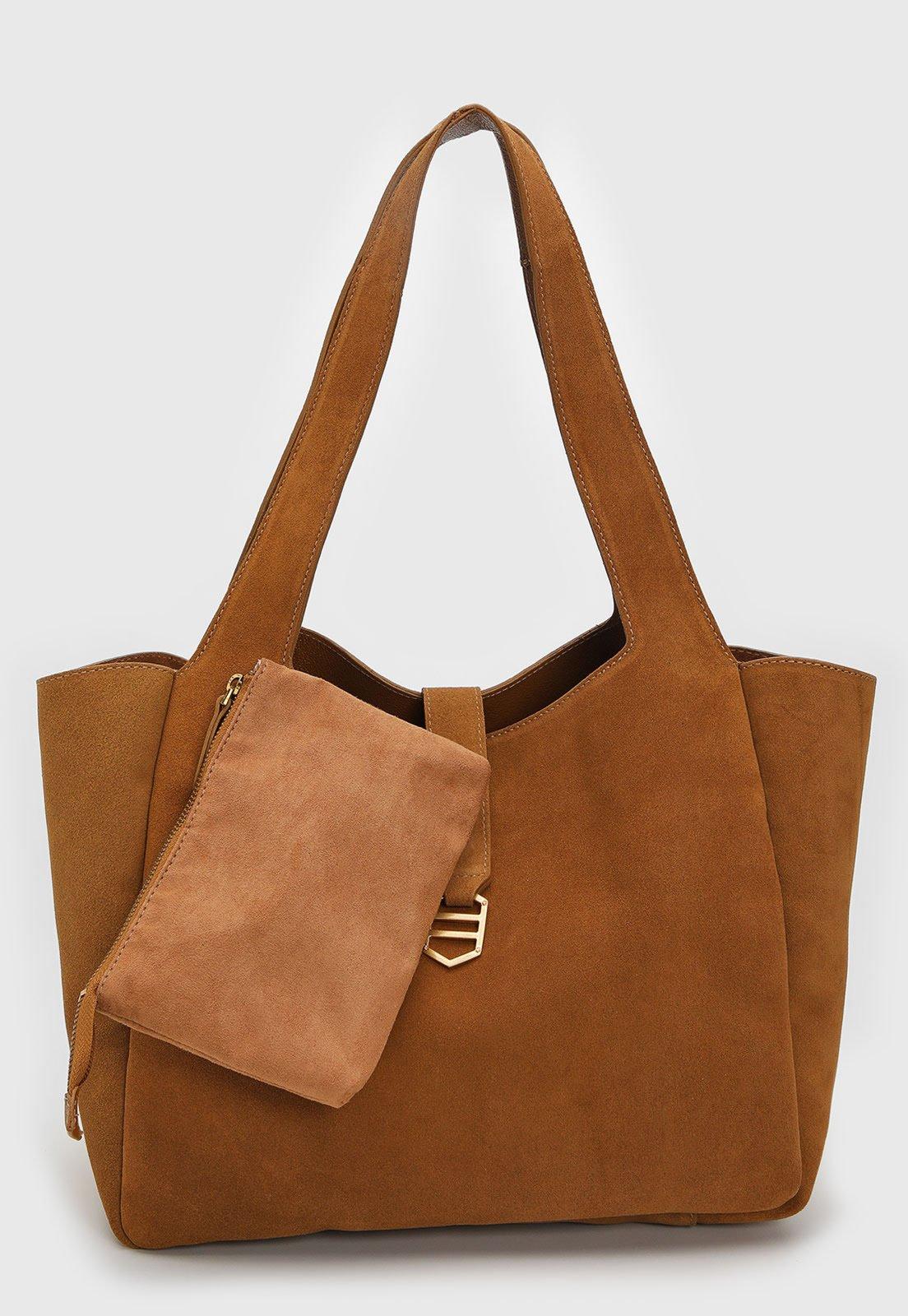 Bolsa Feminina com Necessaire Arezzo Grande Alça Longa Caramelo