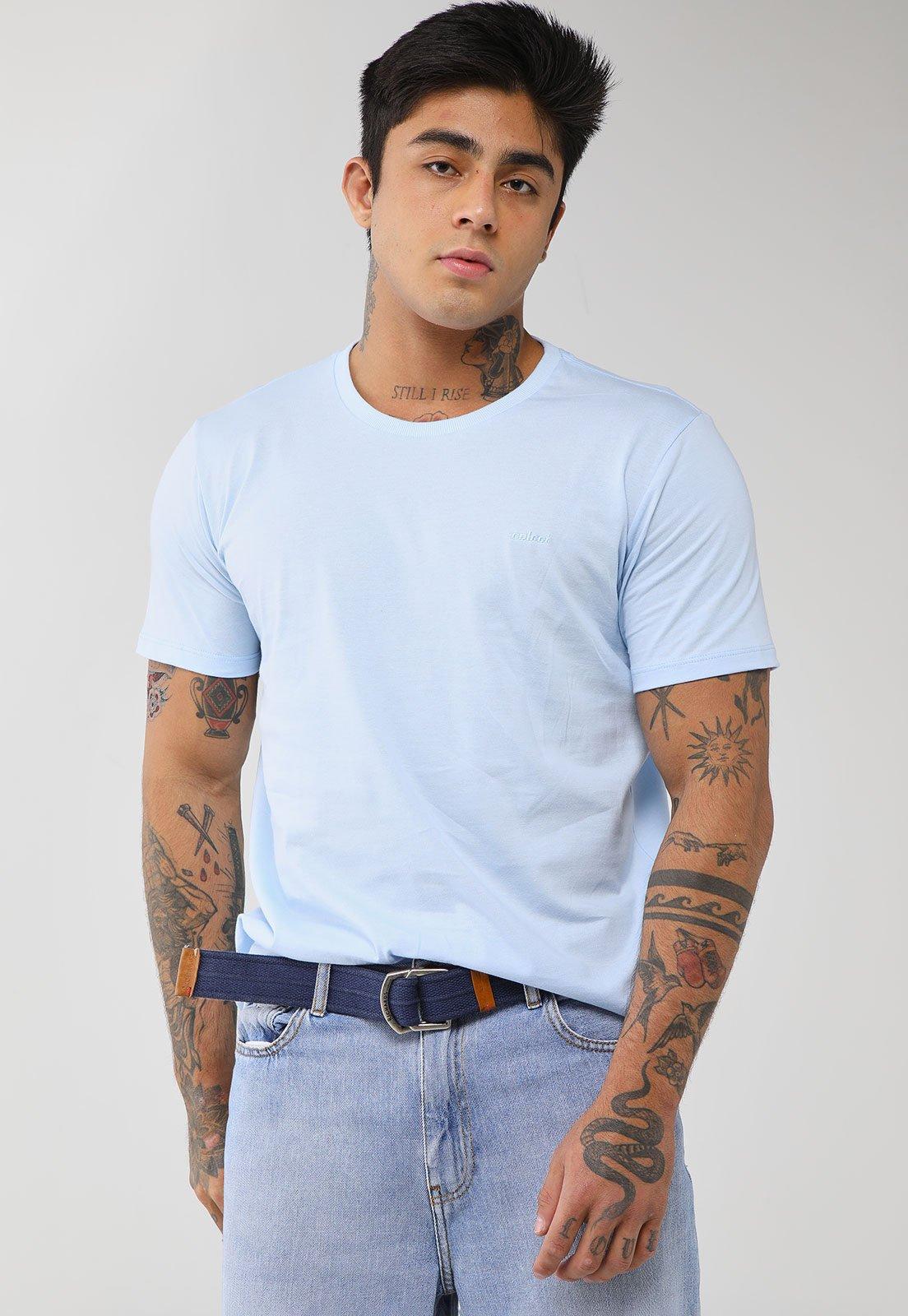 Camiseta Masculina Colcci Logo Bordado Azul Claro