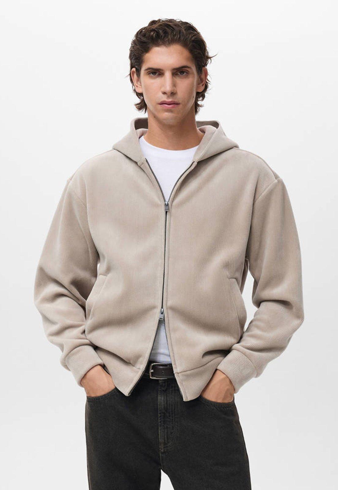 Blusa de Moletom Mango Capuz Zíper Bege