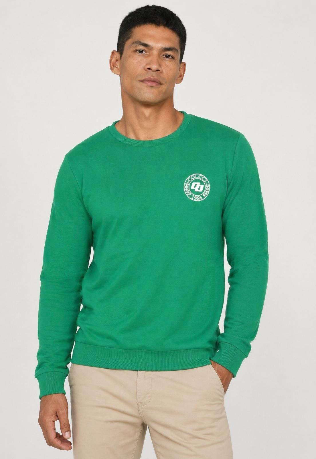 Blusa de Moletom Masculina Colcci Gola Redonda Verde