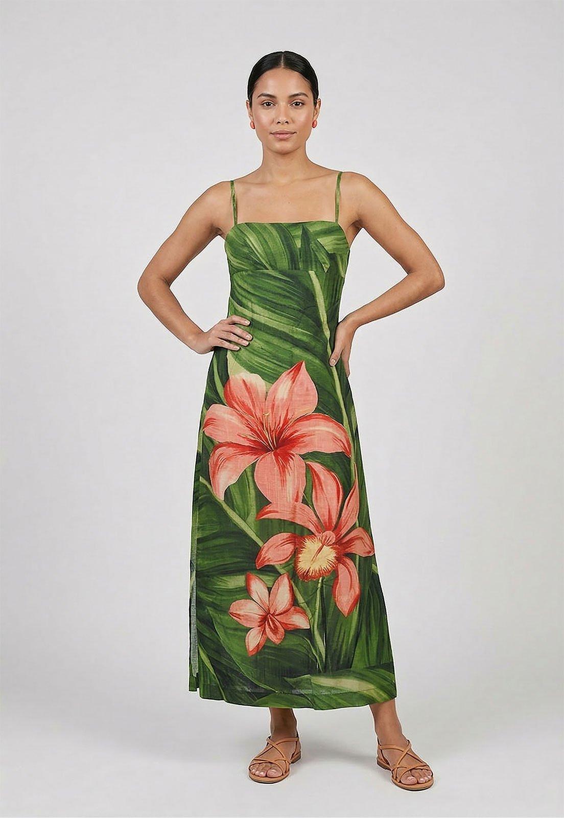 Vestido Feminino FARM Estampado Midi Verde