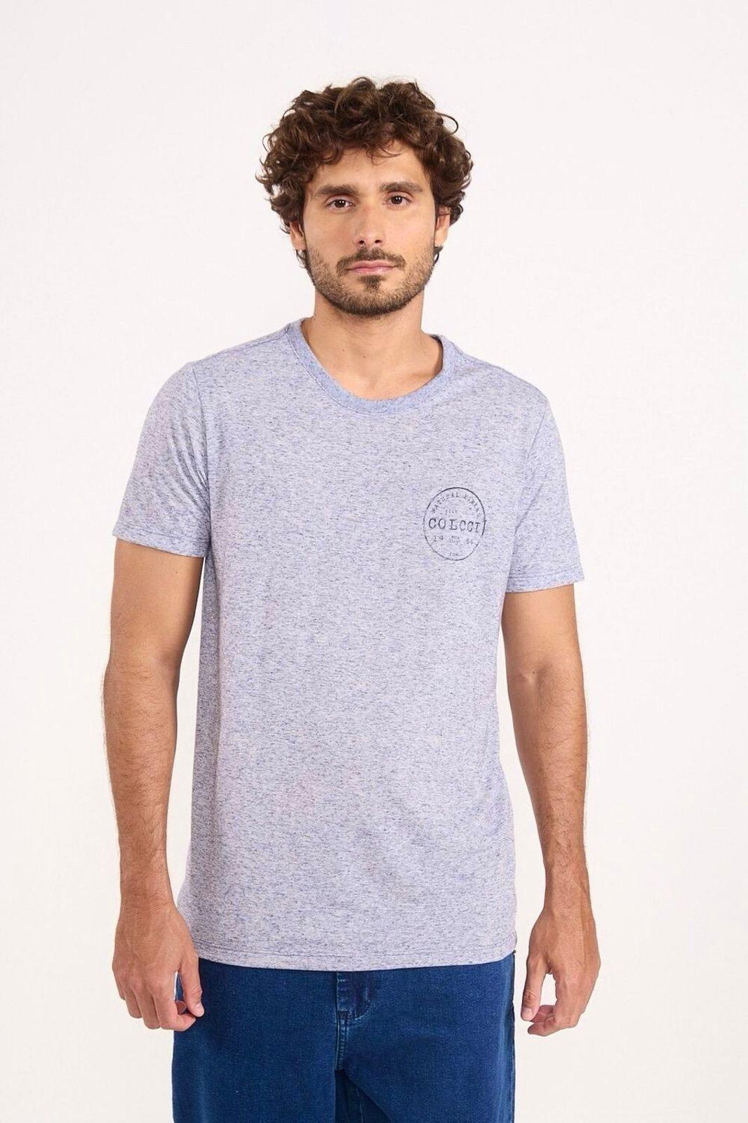 Camiseta Masculina de Poliéster e Linho Mescla Colcci Azul Darkness