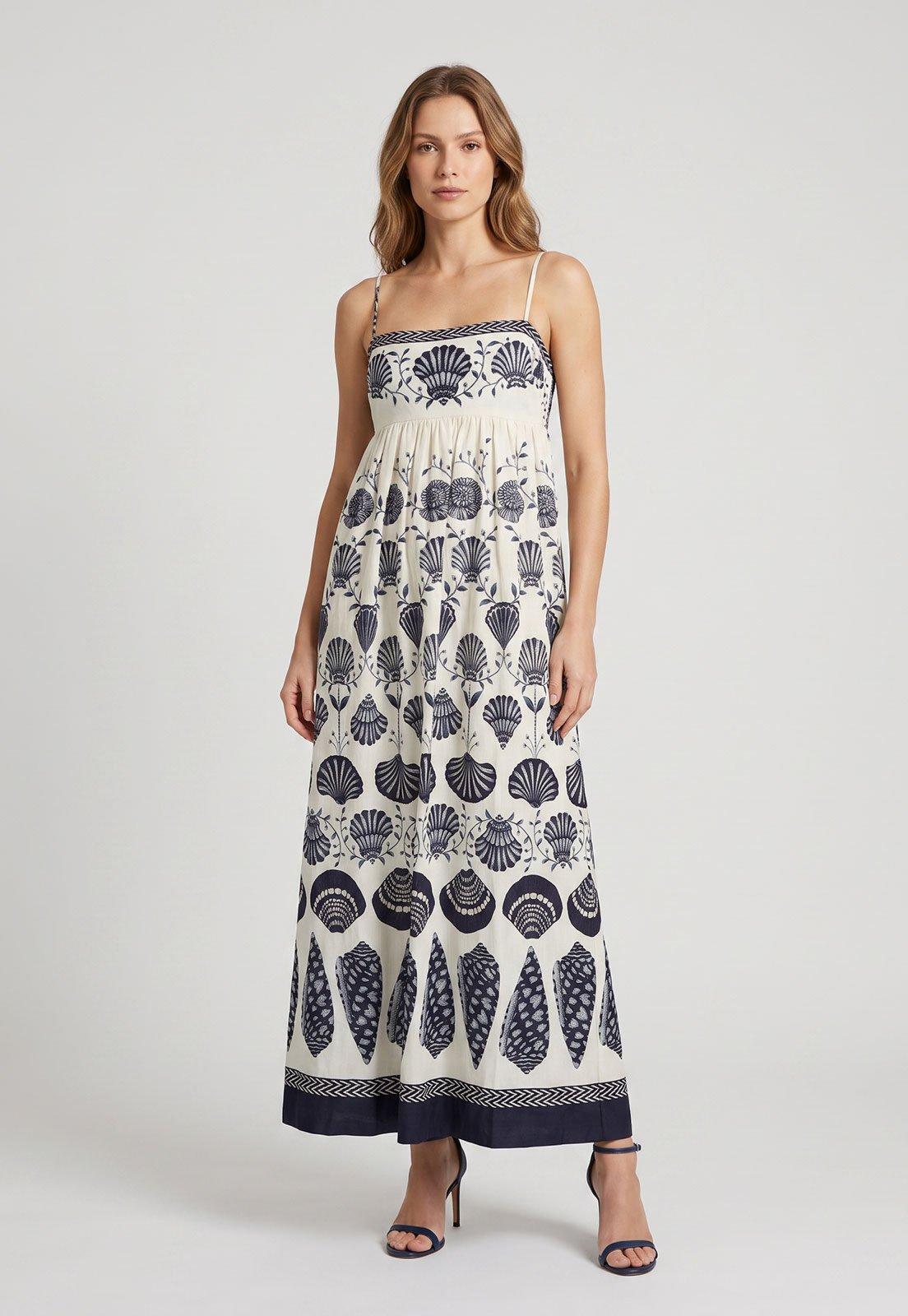 Vestido Feminino FARM Longo Alças Finas Branco