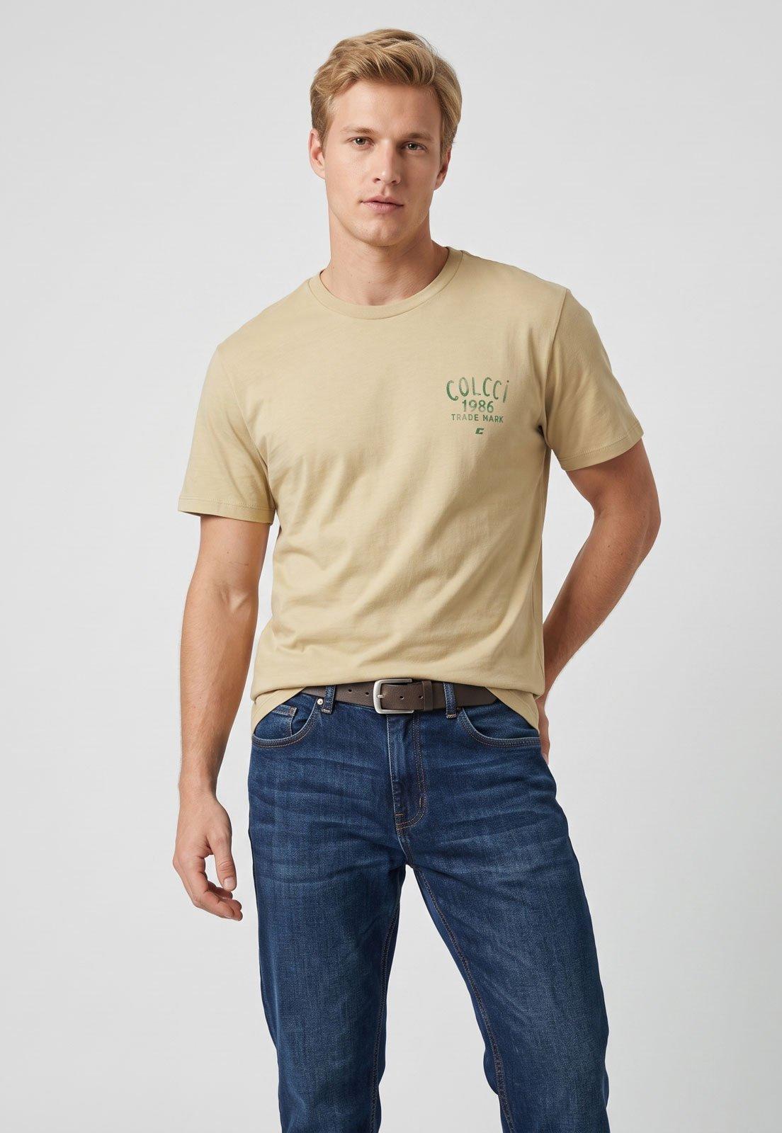 Camiseta Masculina Colcci Estampa Costa Bege