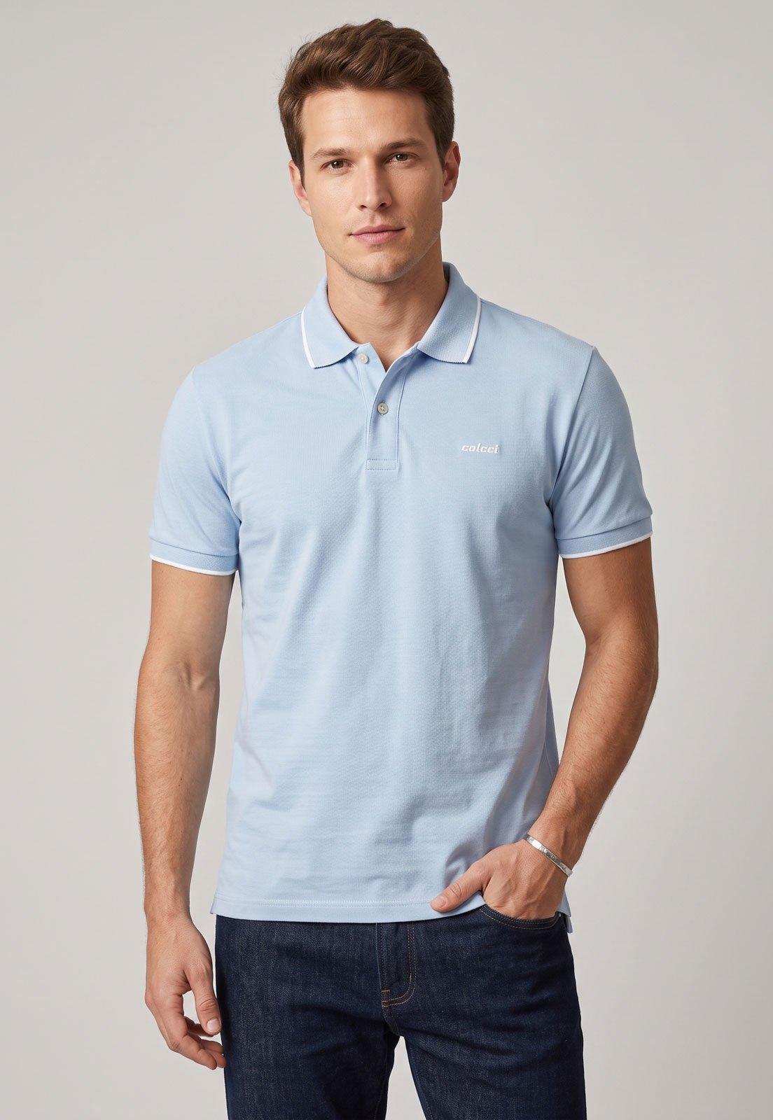 Polo Masculina Colcci Friso Azul Claro
