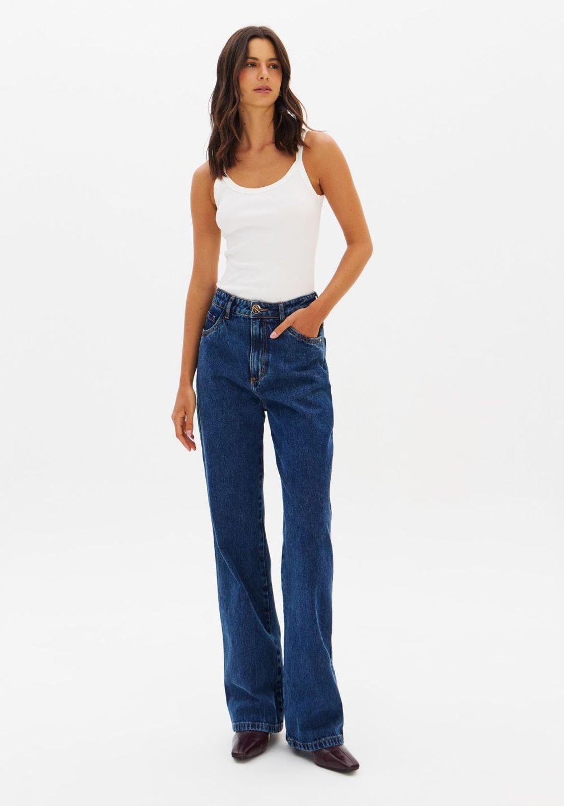 Calça Jeans Reta Cintura Alta Lança Perfume