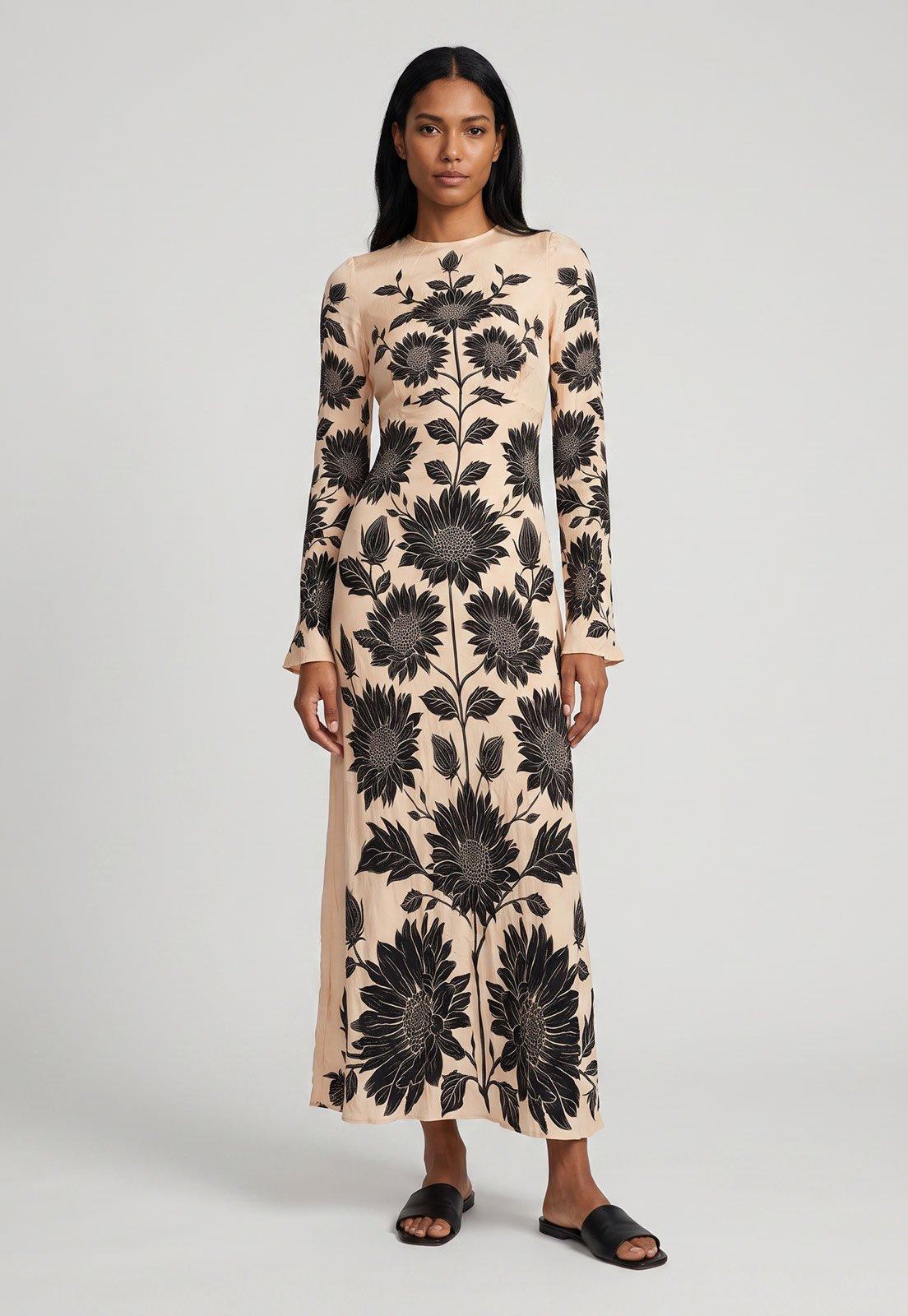 Vestido Feminino FARM Longo Floral Bege