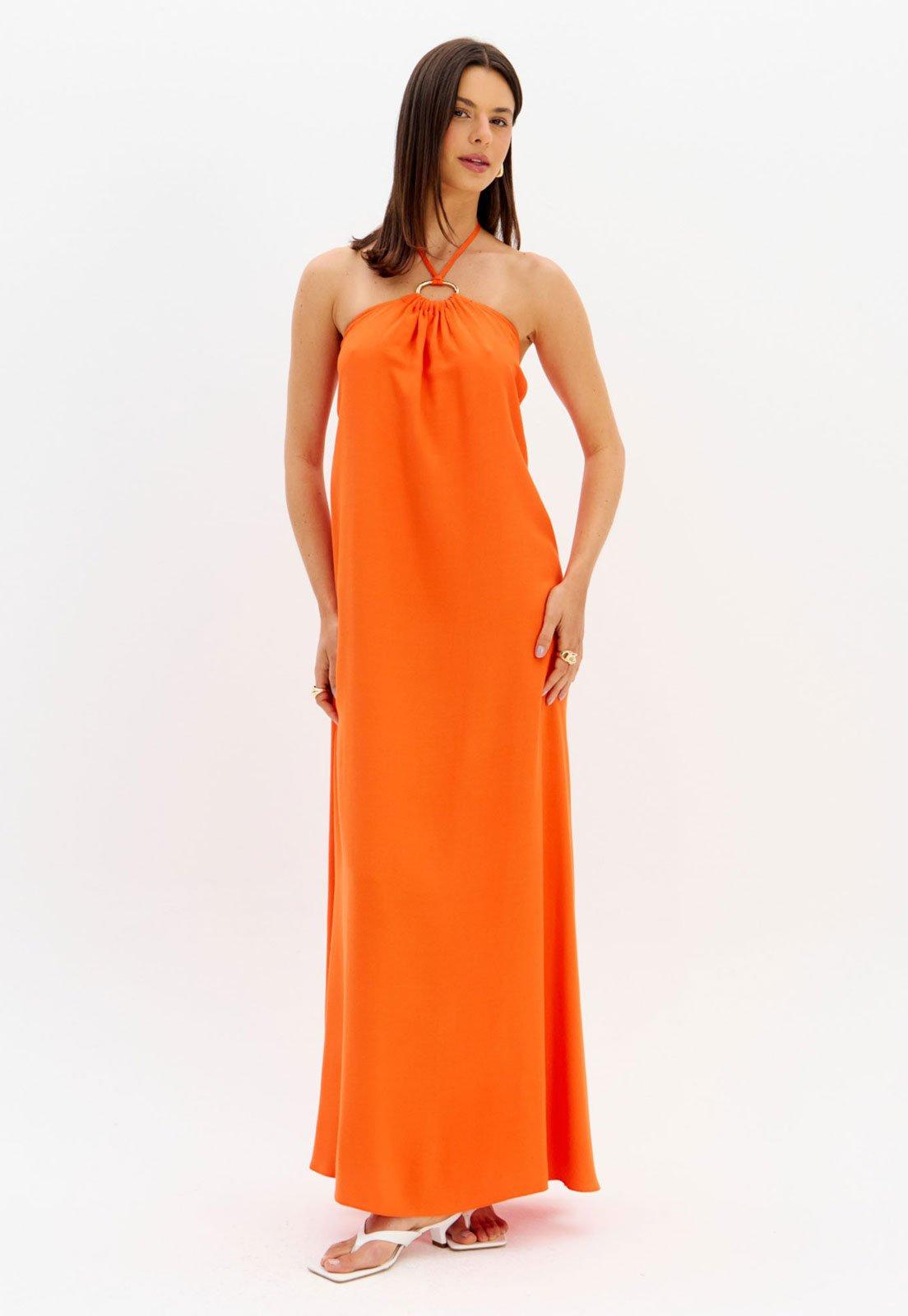 Vestido Lança Perfume Longo Alças Finas Laranja