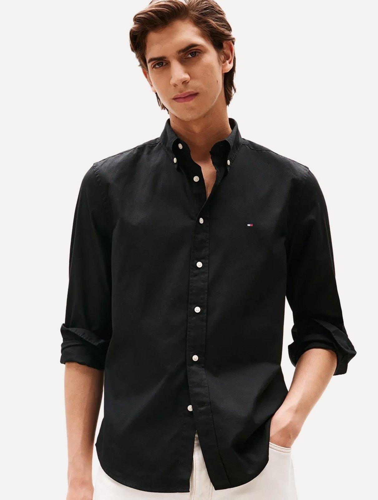 Camisa Tommy Hilfiger Masculina Regular Core Flex Poplin Preta