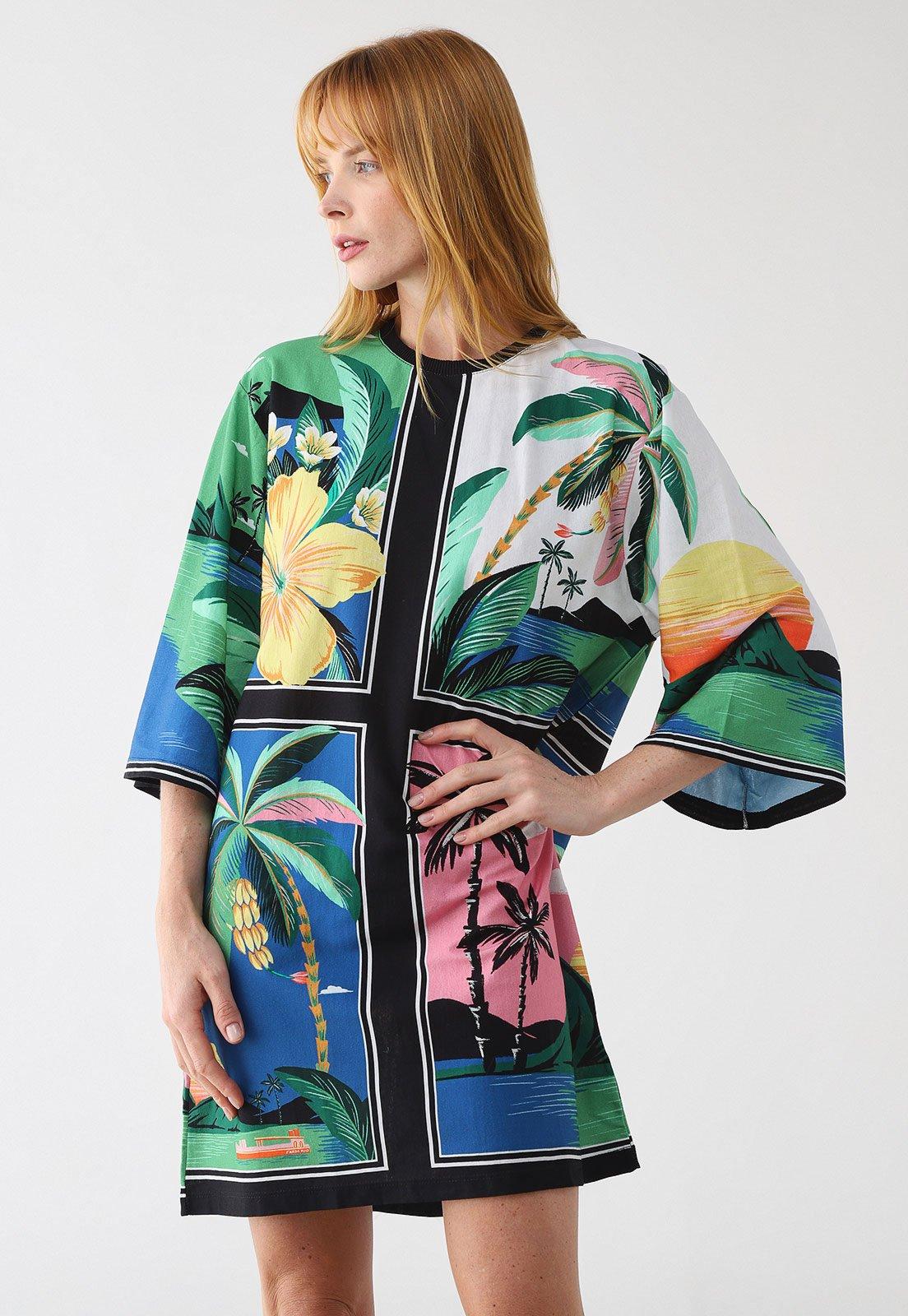 Vestido Feminino FARM Estampa Tropical Verde