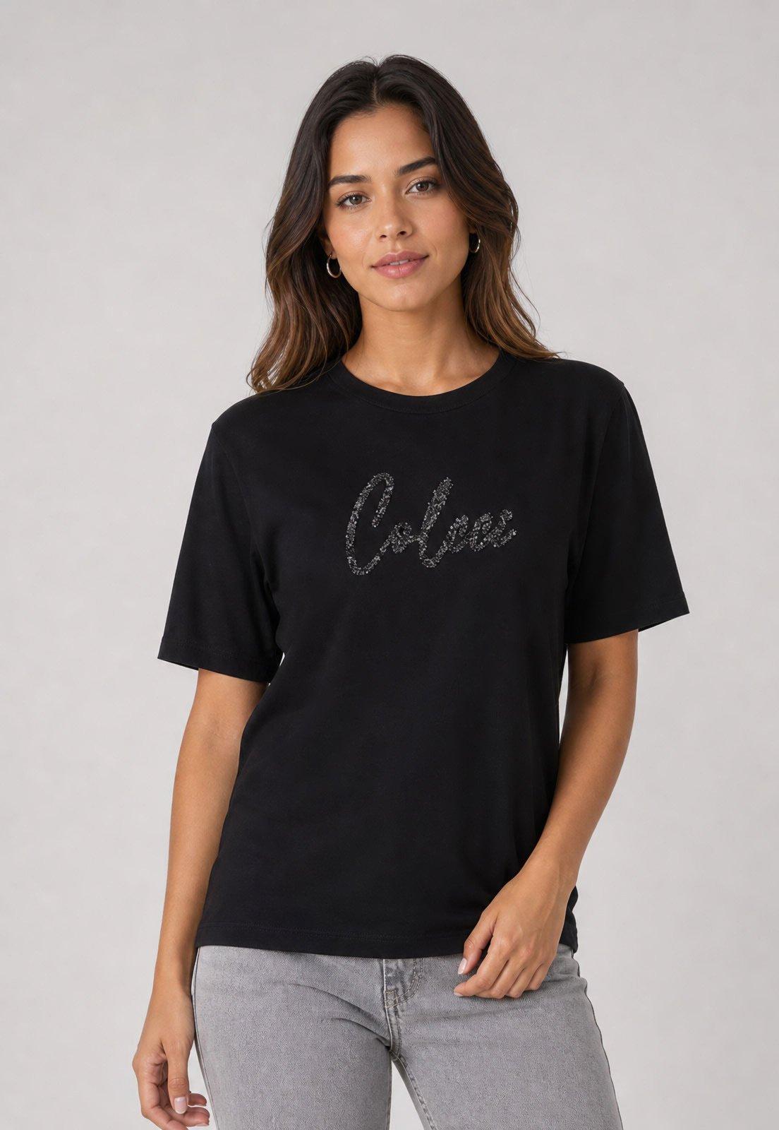 Camiseta Feminina Colcci Estampa Lettering Preta