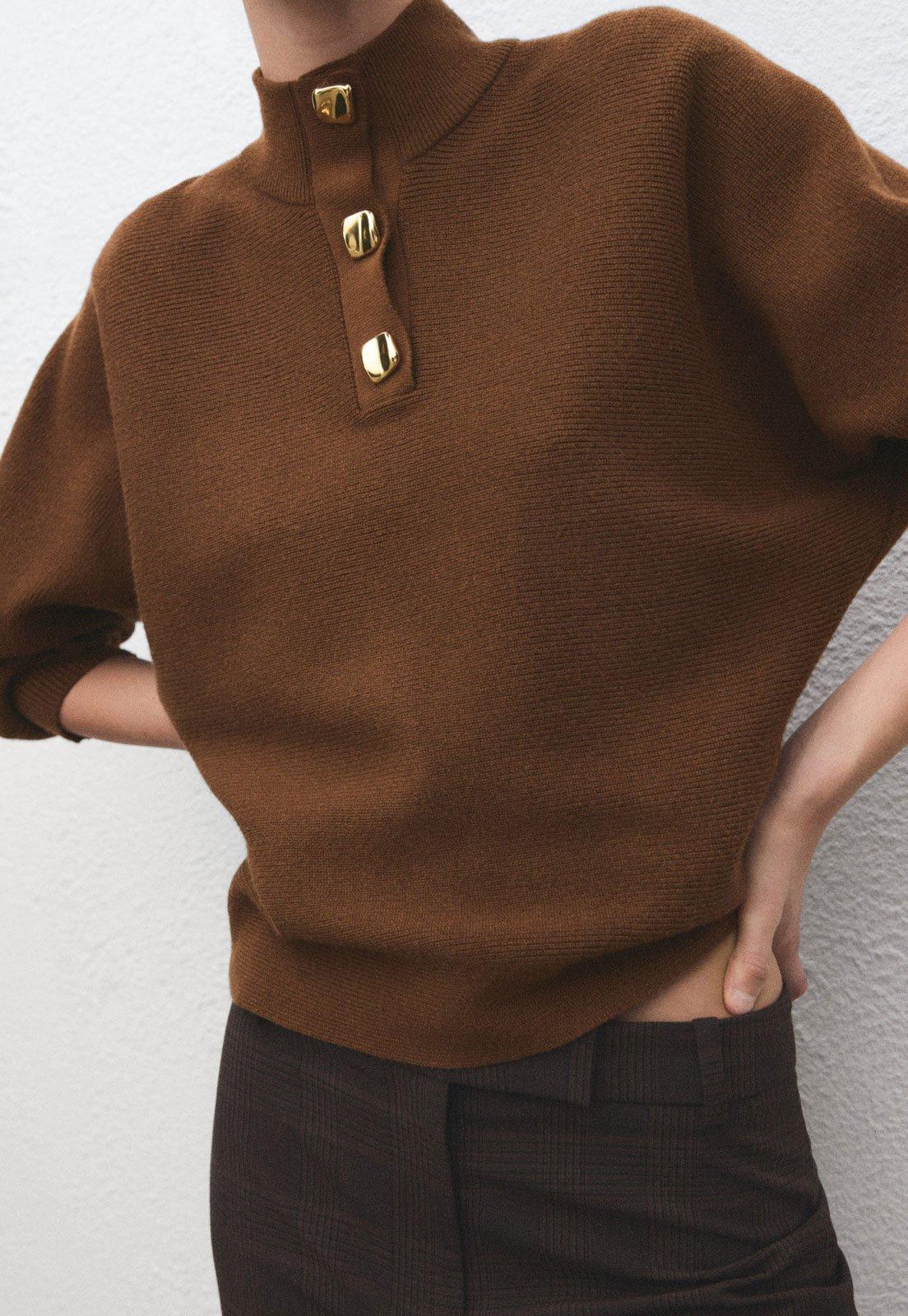 Suéter Feminino Mango Botões Marrom