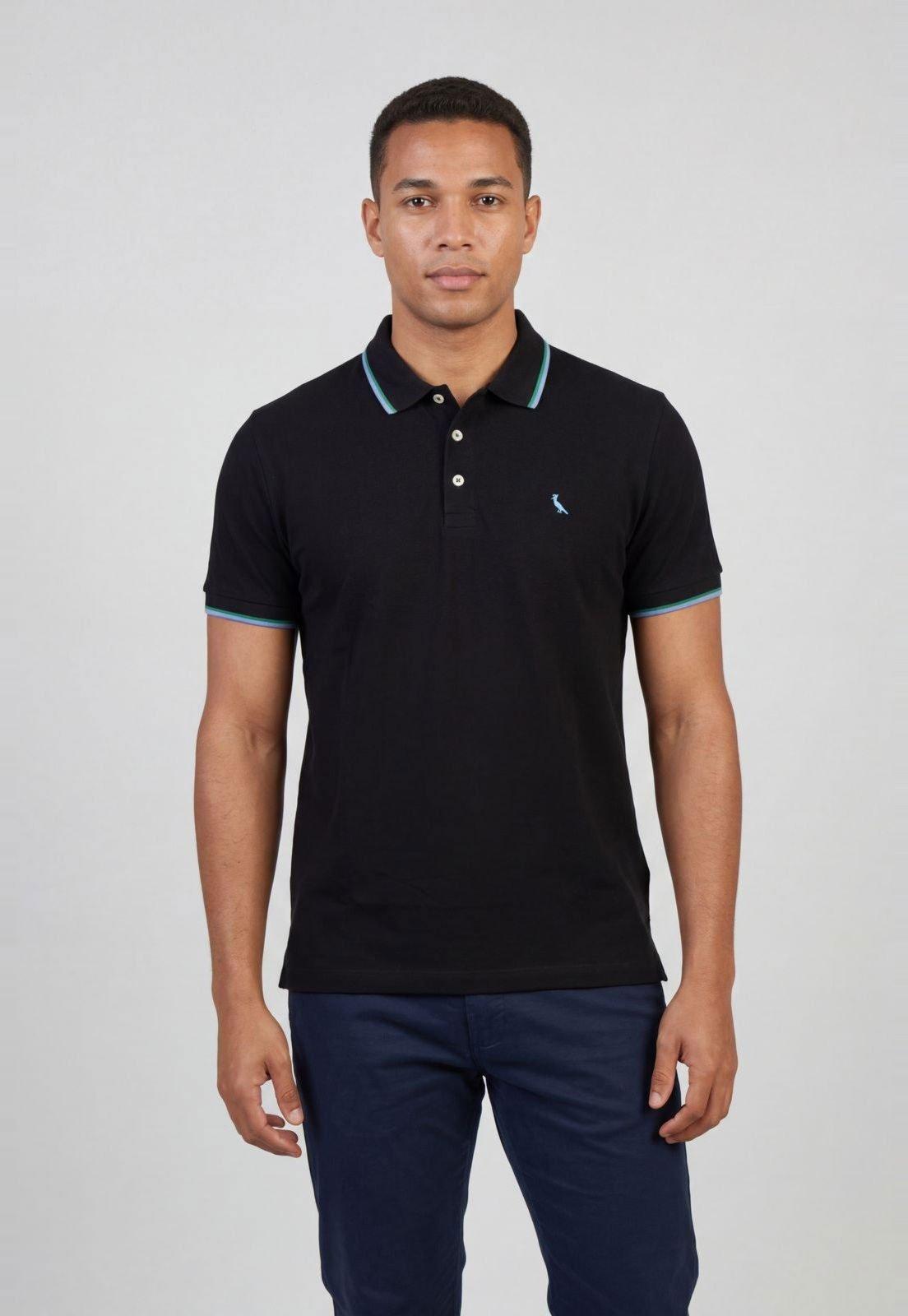 Polo Masculina Reserva Detalhe Contrastante Preta