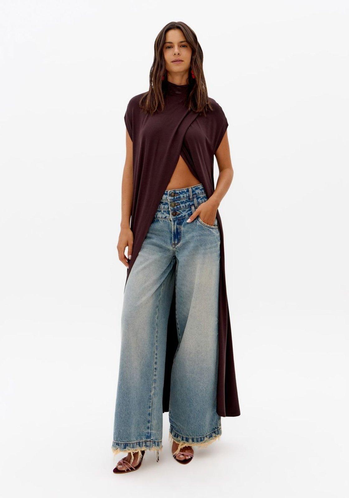 Calça Jeans Wide Leg Cintura Alta Lança Perfume