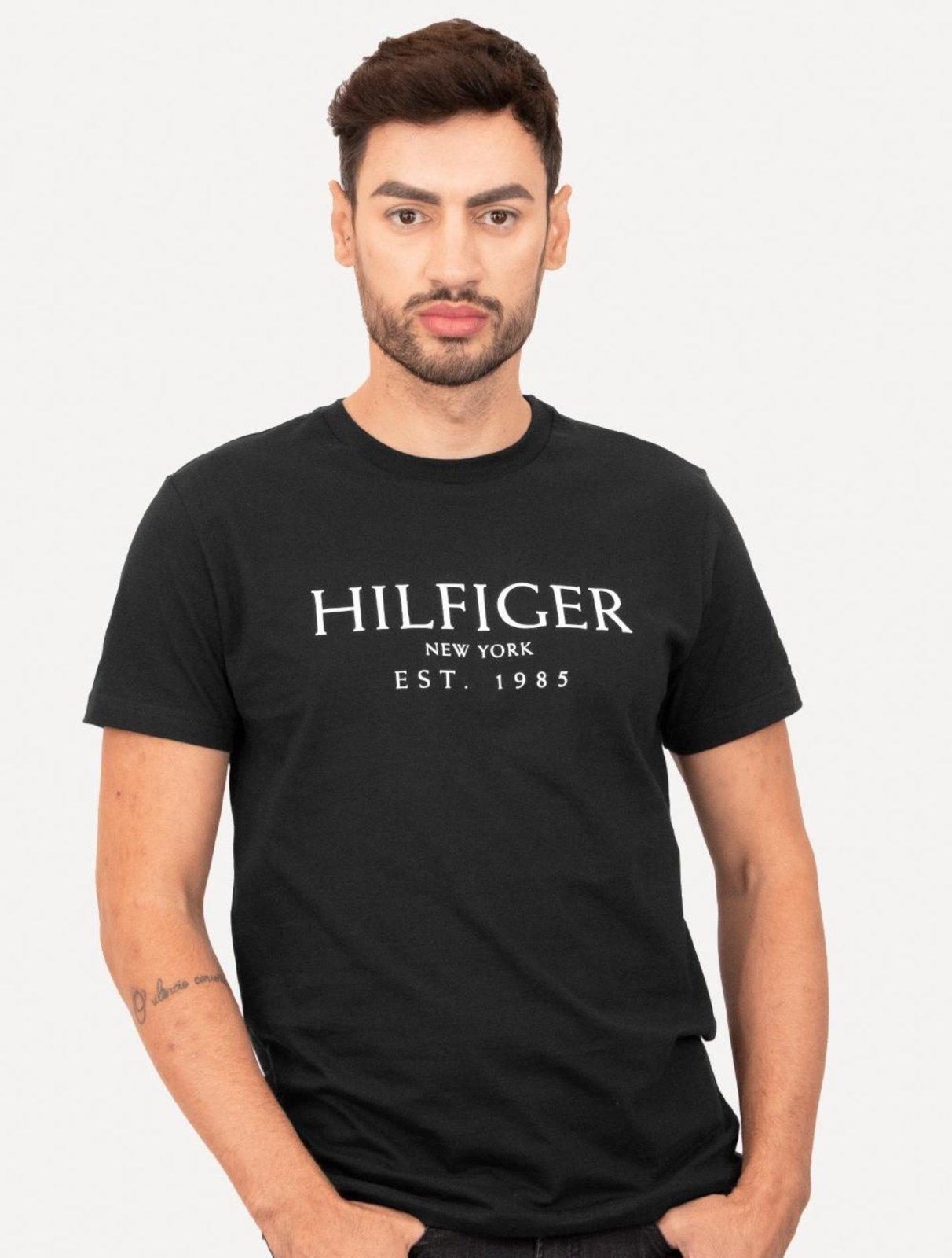 Camiseta Tommy Hilfiger Masculina Big Logo Est.1985 Preta