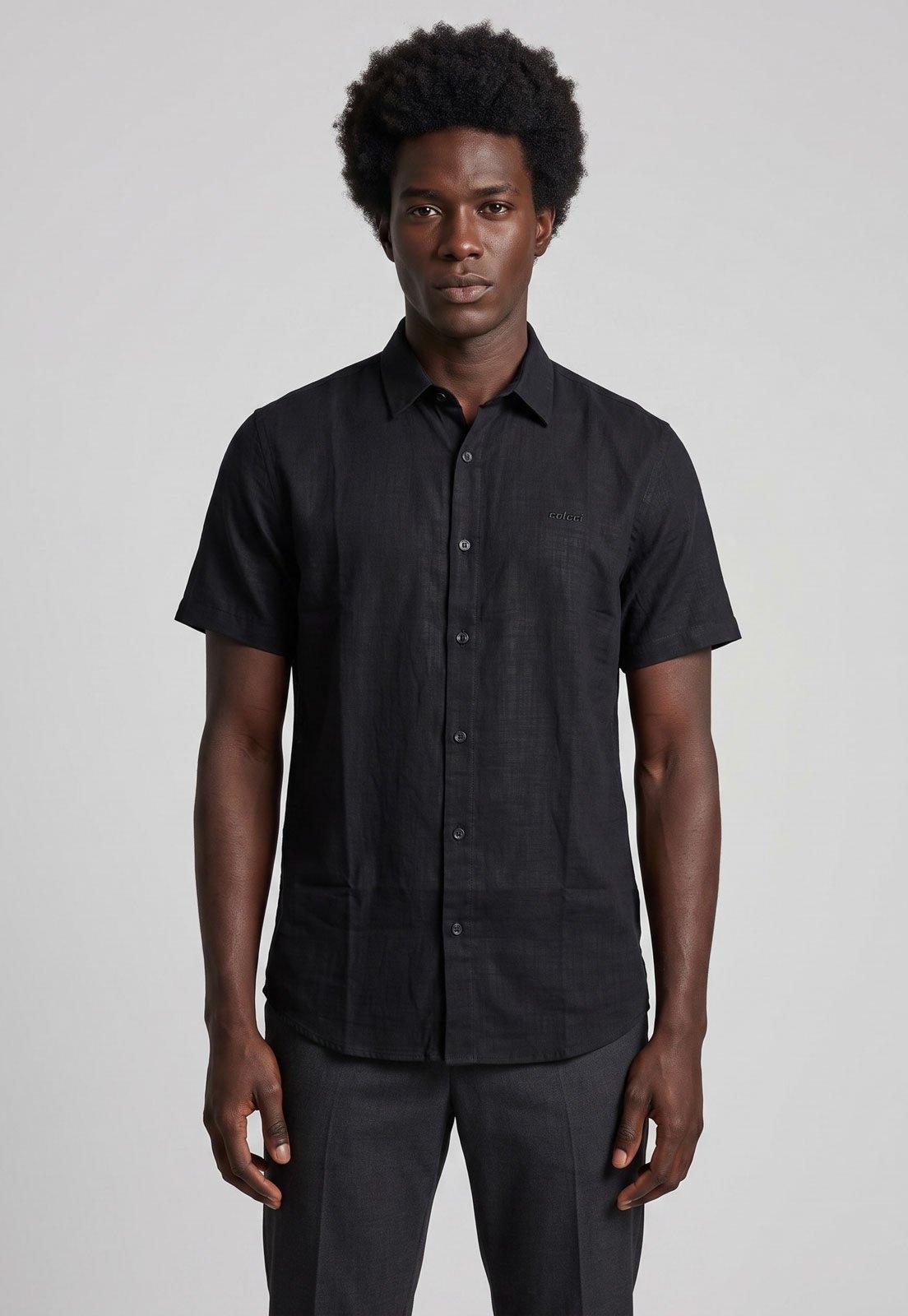 Camisa Masculina Colcci Manga Curta Preta