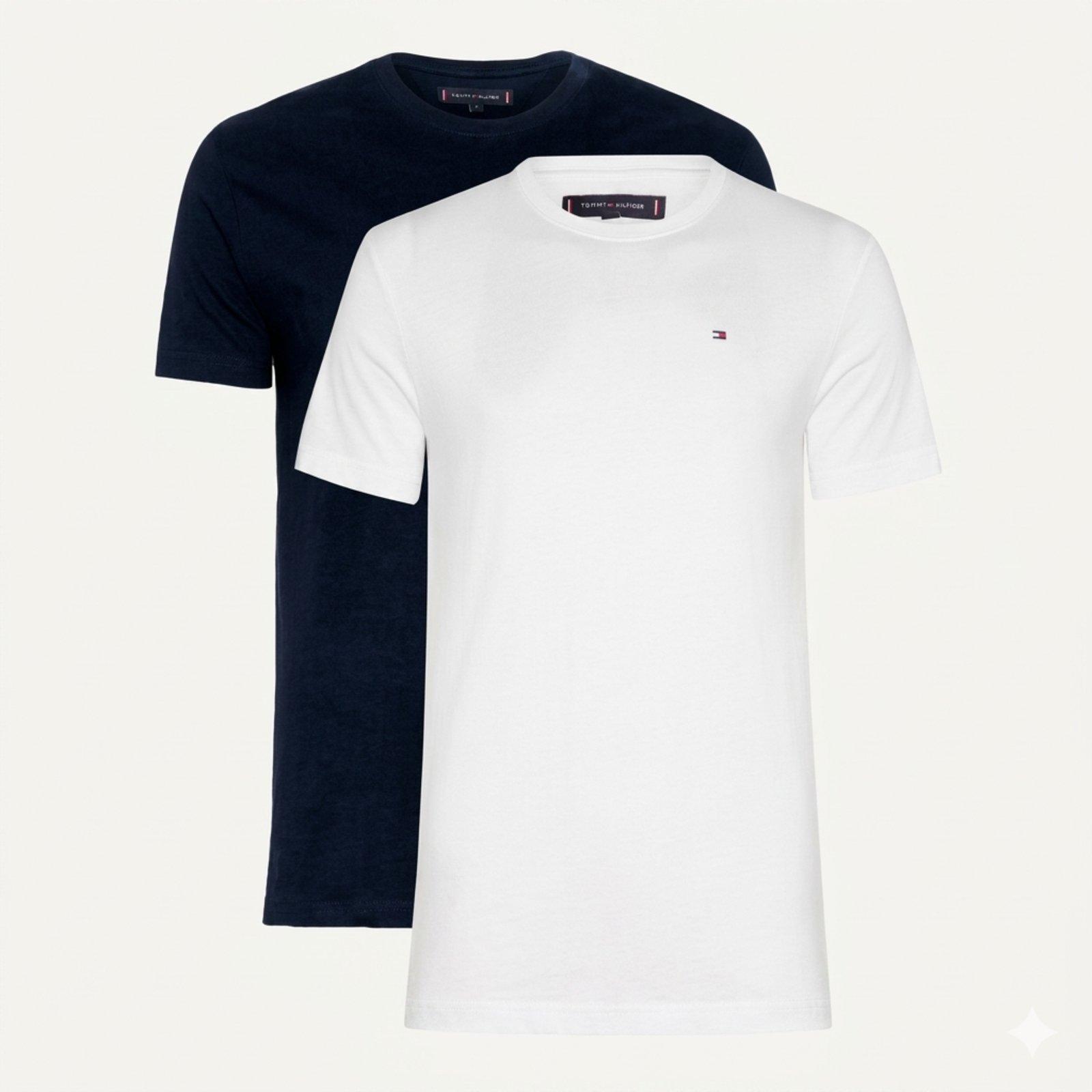 KIT 2 CAMISETAS TOMMY HILFIGER BASICA BRANCA/AZUL
