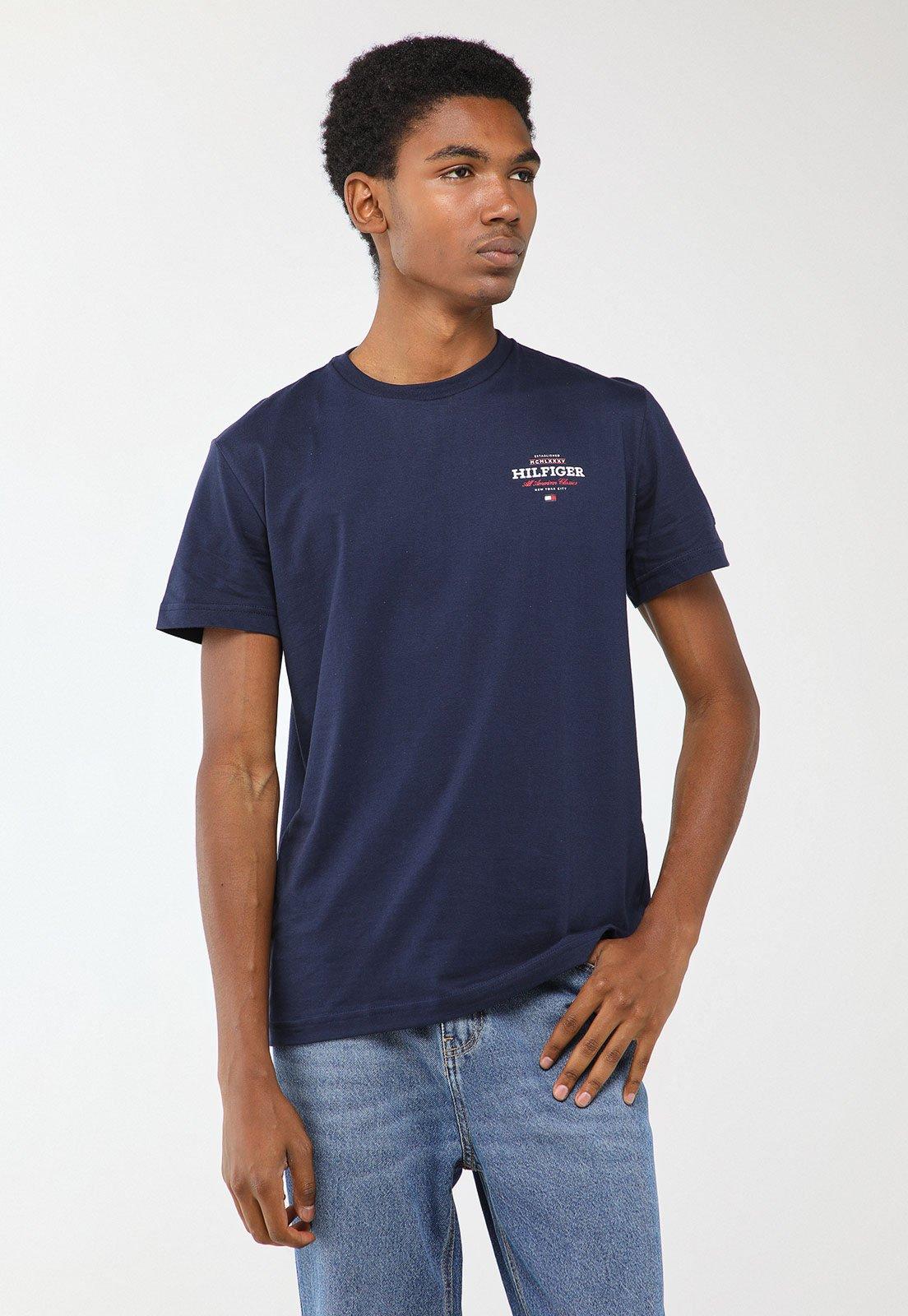 Camiseta Masculina Tommy Hilfiger Essential Logo Azul Marinho