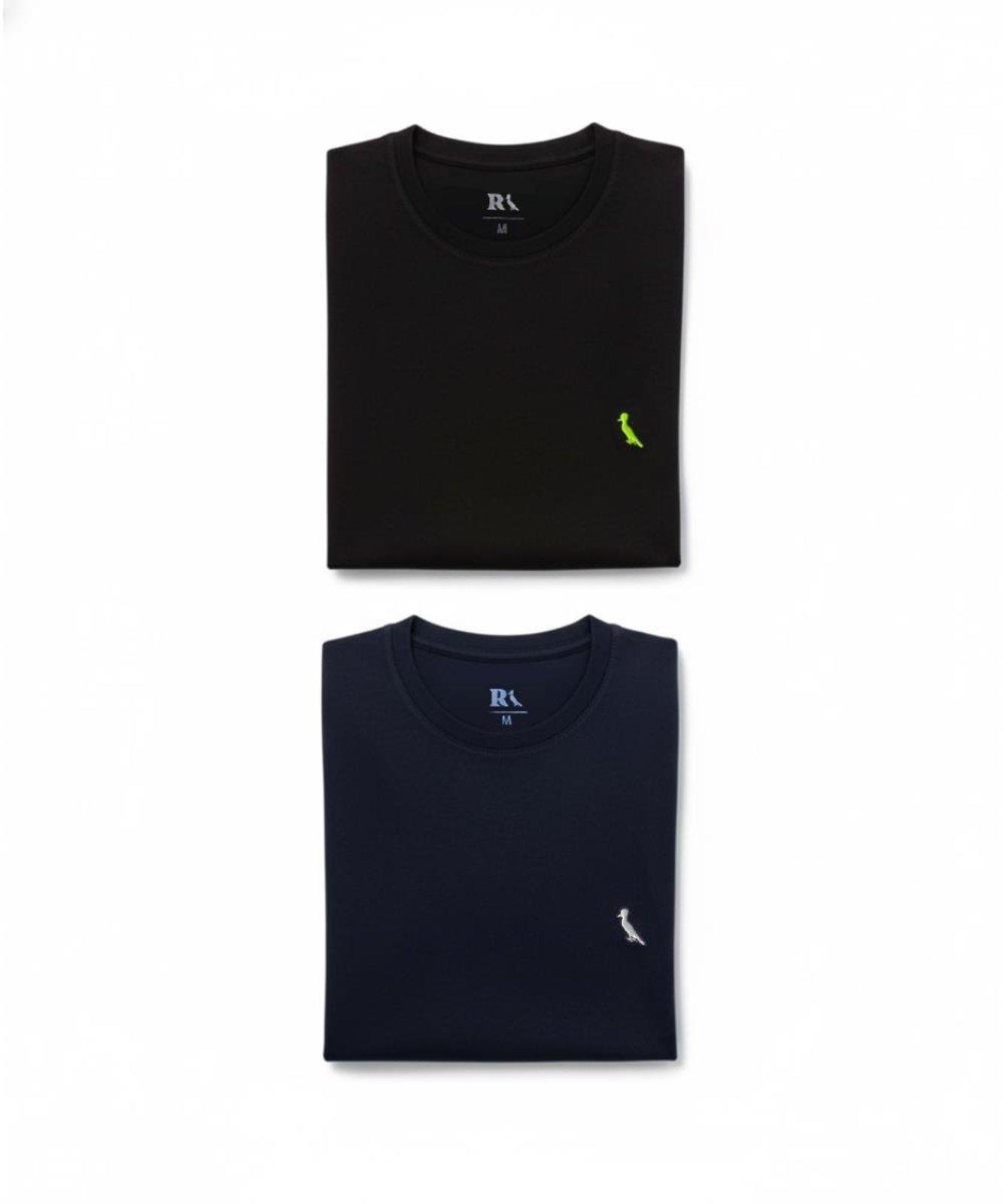 Kit 2 Camisetas Algodão Pica-Pau Boradado Reserva - AZUL MARINHO/PRETO - G