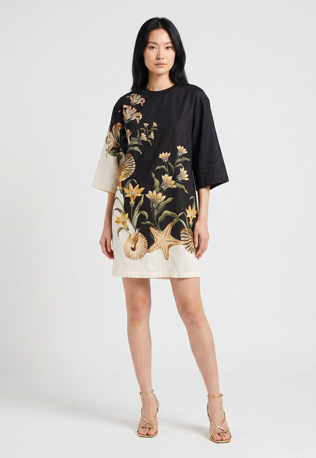 Vestido Feminino FARM Estampa Floral Preto