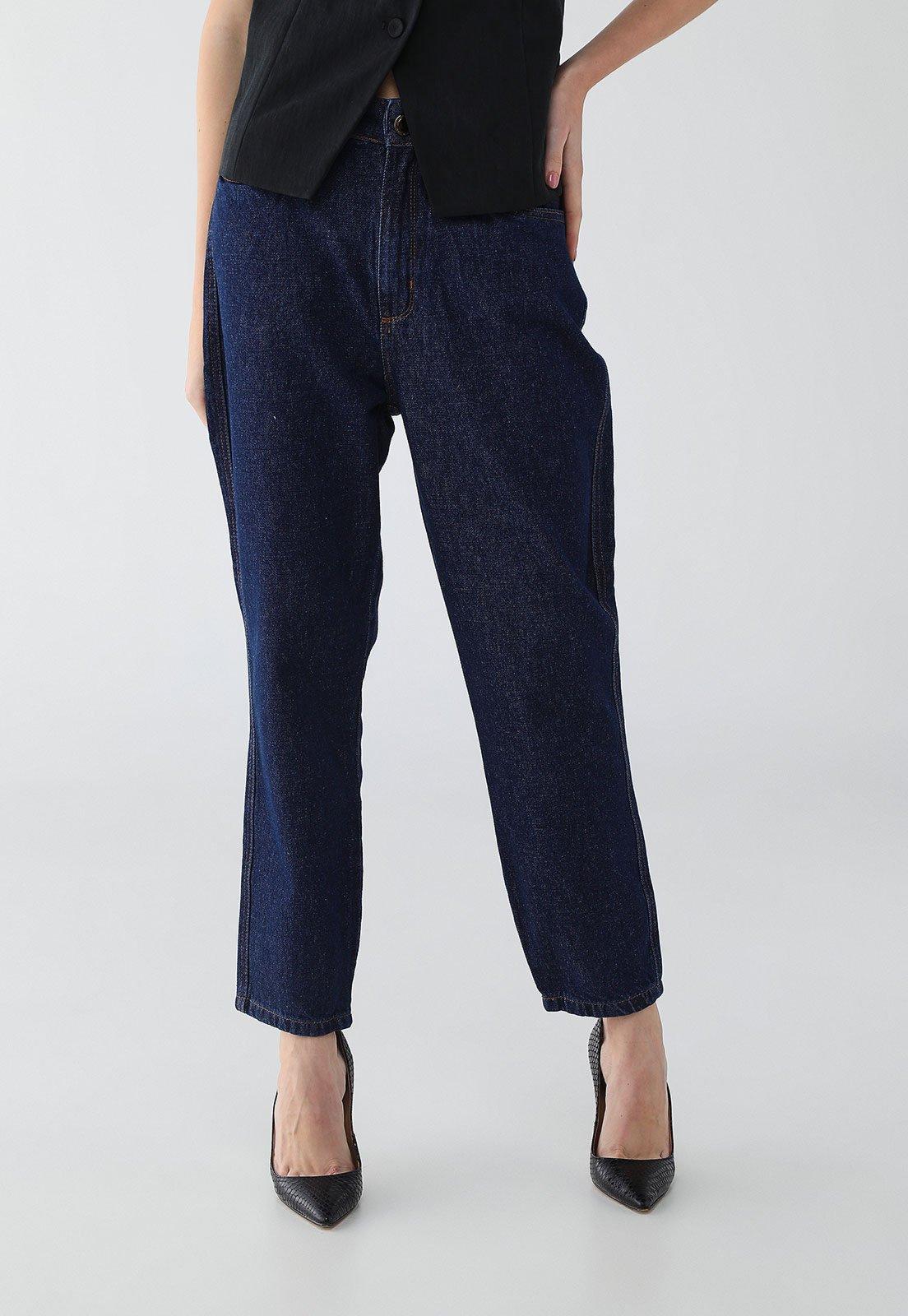 Calça Jeans Feminina Lança Perfume Luna Mom Super High Azul Escura