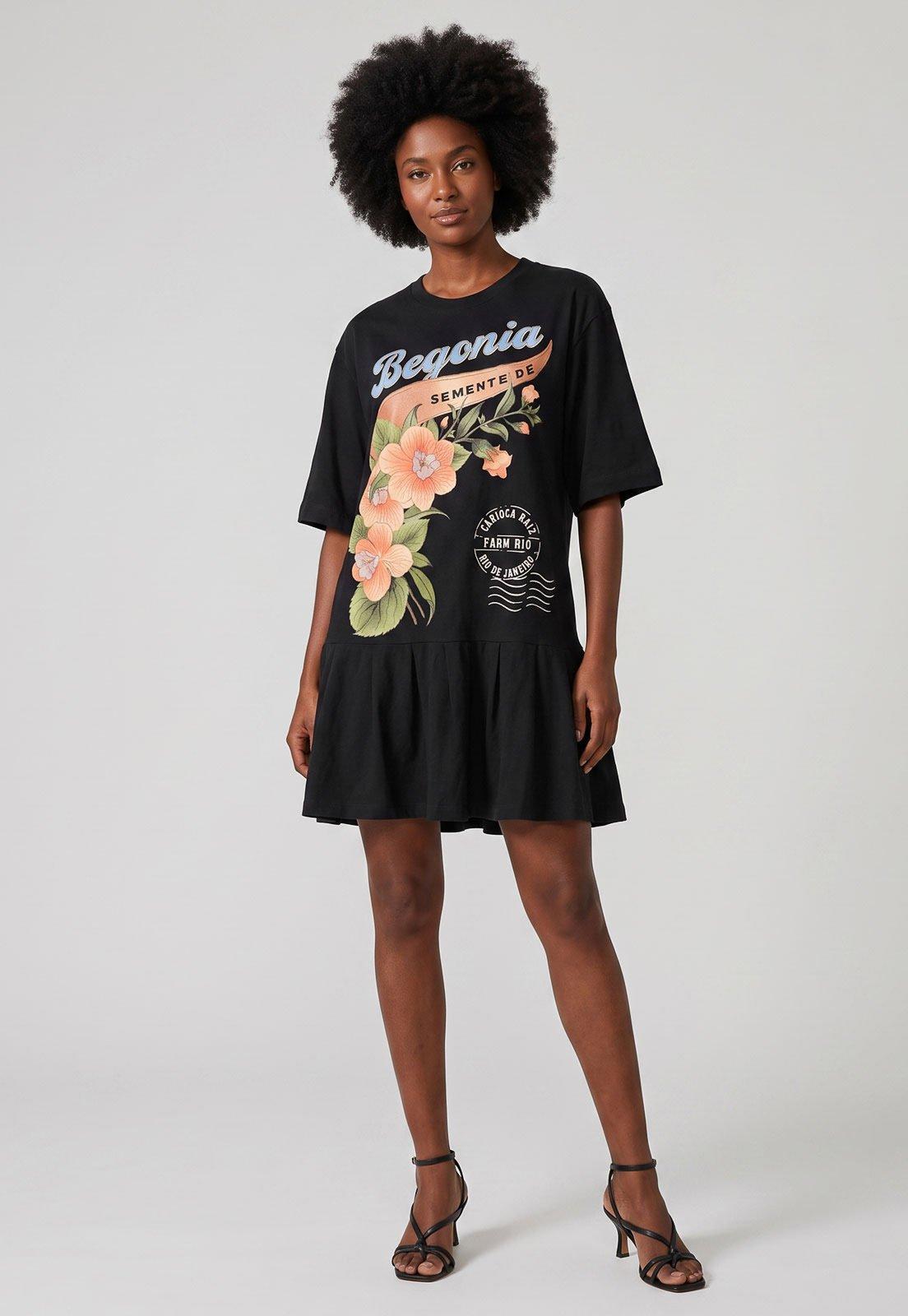 Vestido Feminino FARM Estampa Floral Preto