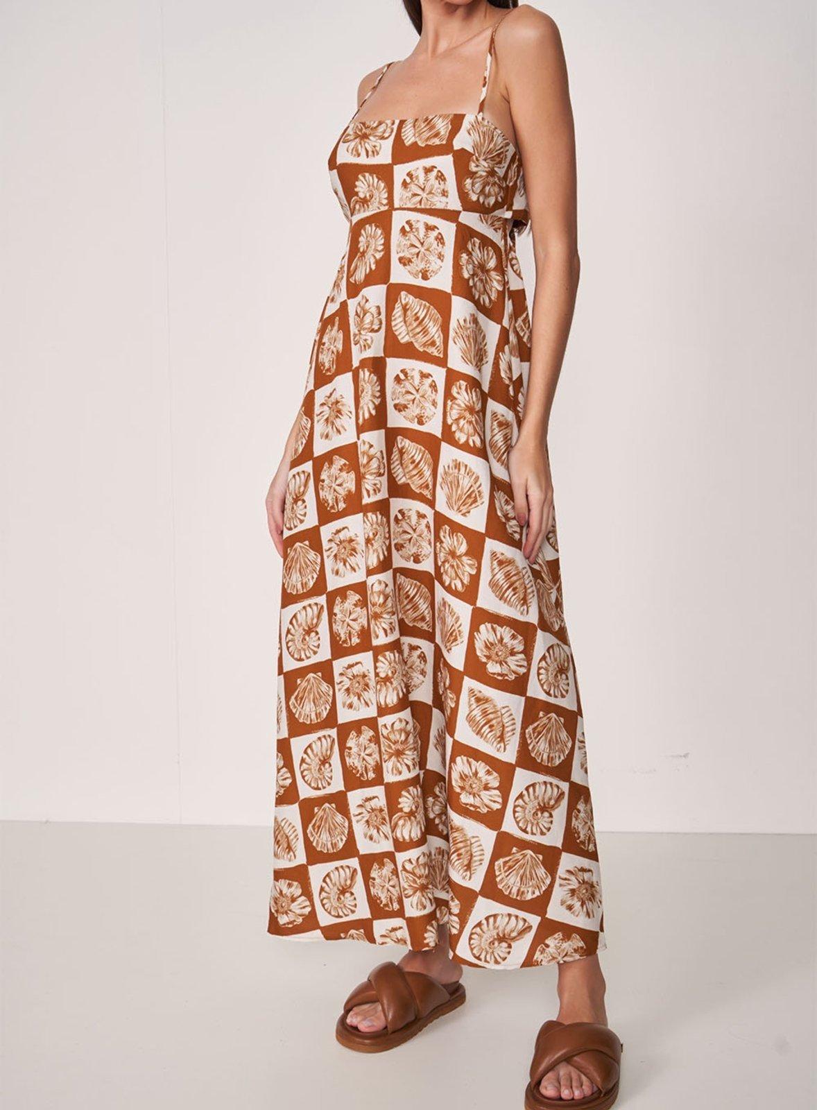 Vestido Midi Conchas Com Linho Yara Colcci Marrom
