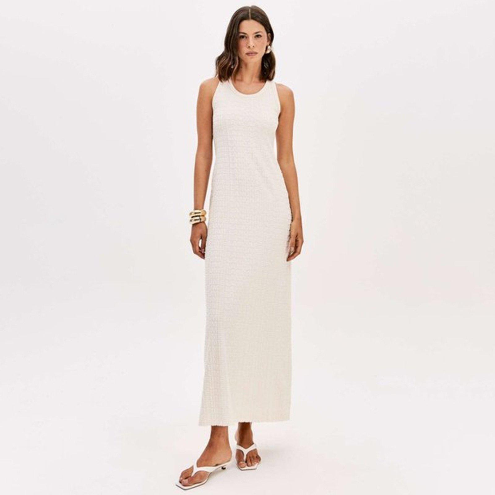 Vestido Super Mid Lança Perfume Evasê Pr26 Bege Feminino