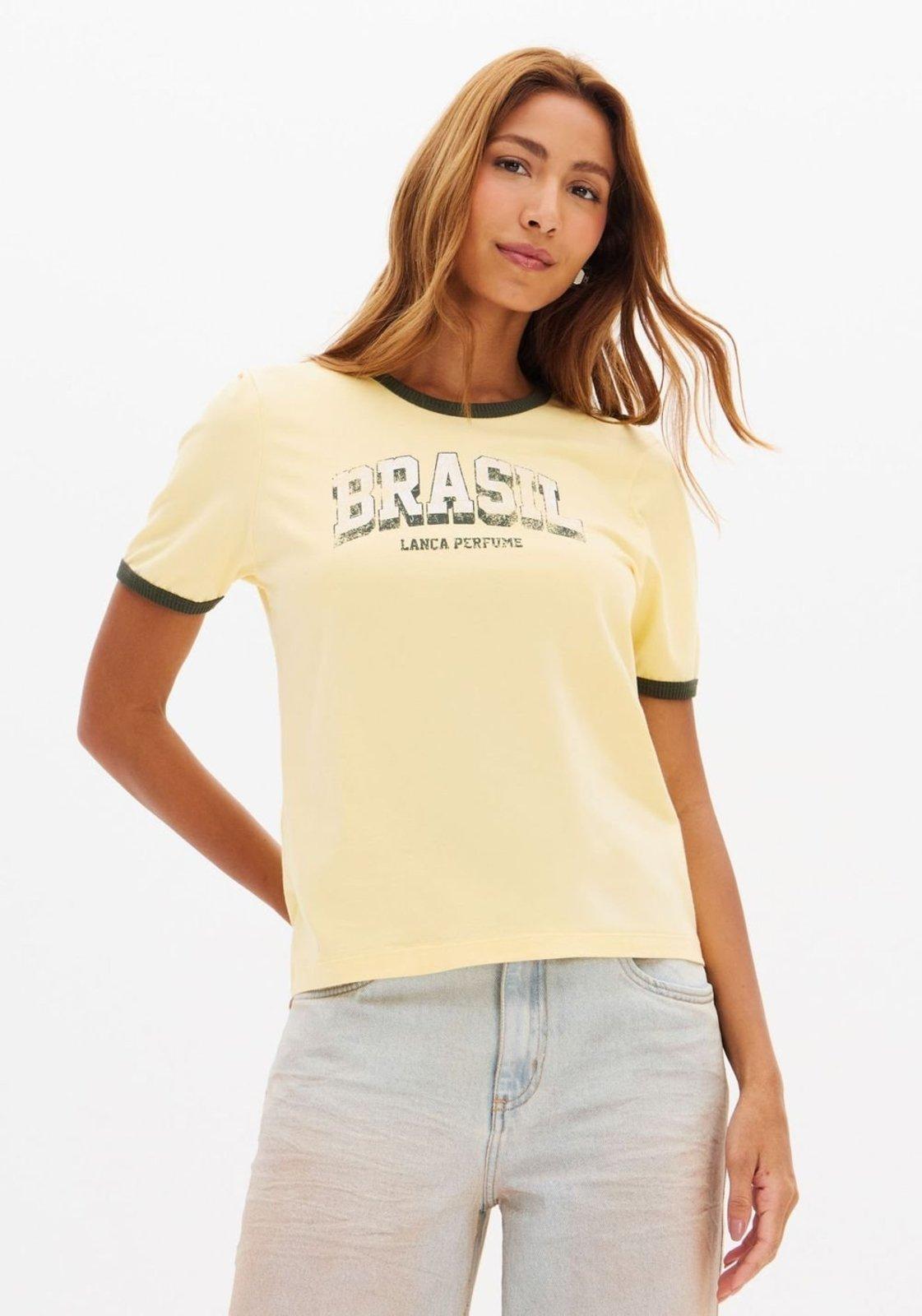 T-Shirt Baby Look Brasil Bicolor Lança Perfume