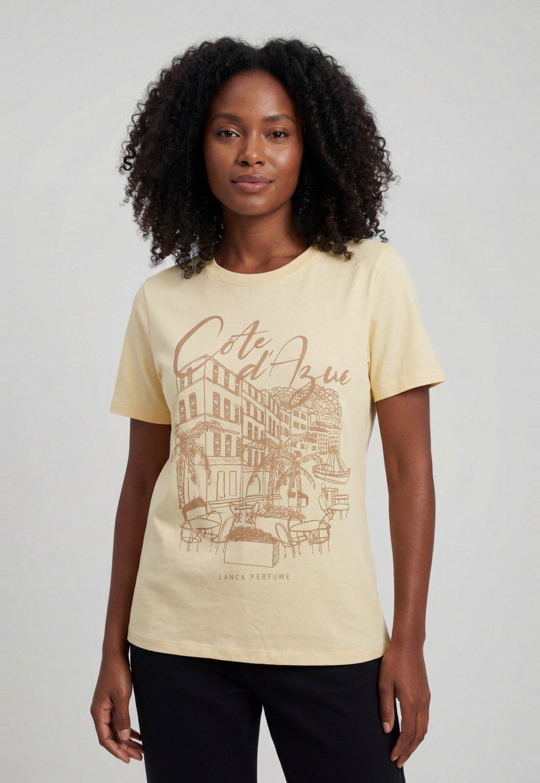 Camiseta Feminina Lança Perfume Estampa Côte dAzur Amarela