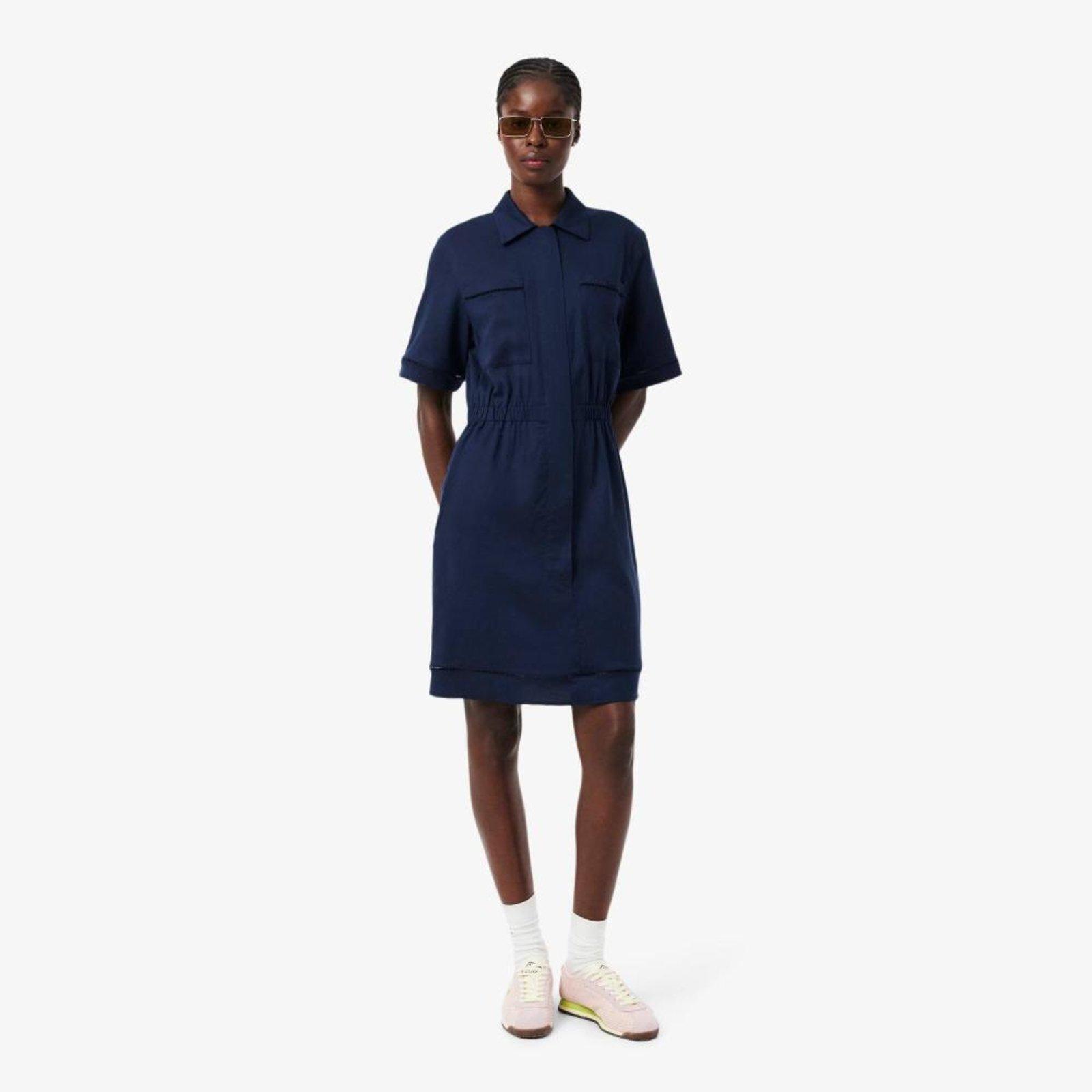 Vestido-Camisa Fluido de Mistura de Linho Azul Marinho - 34 Azul