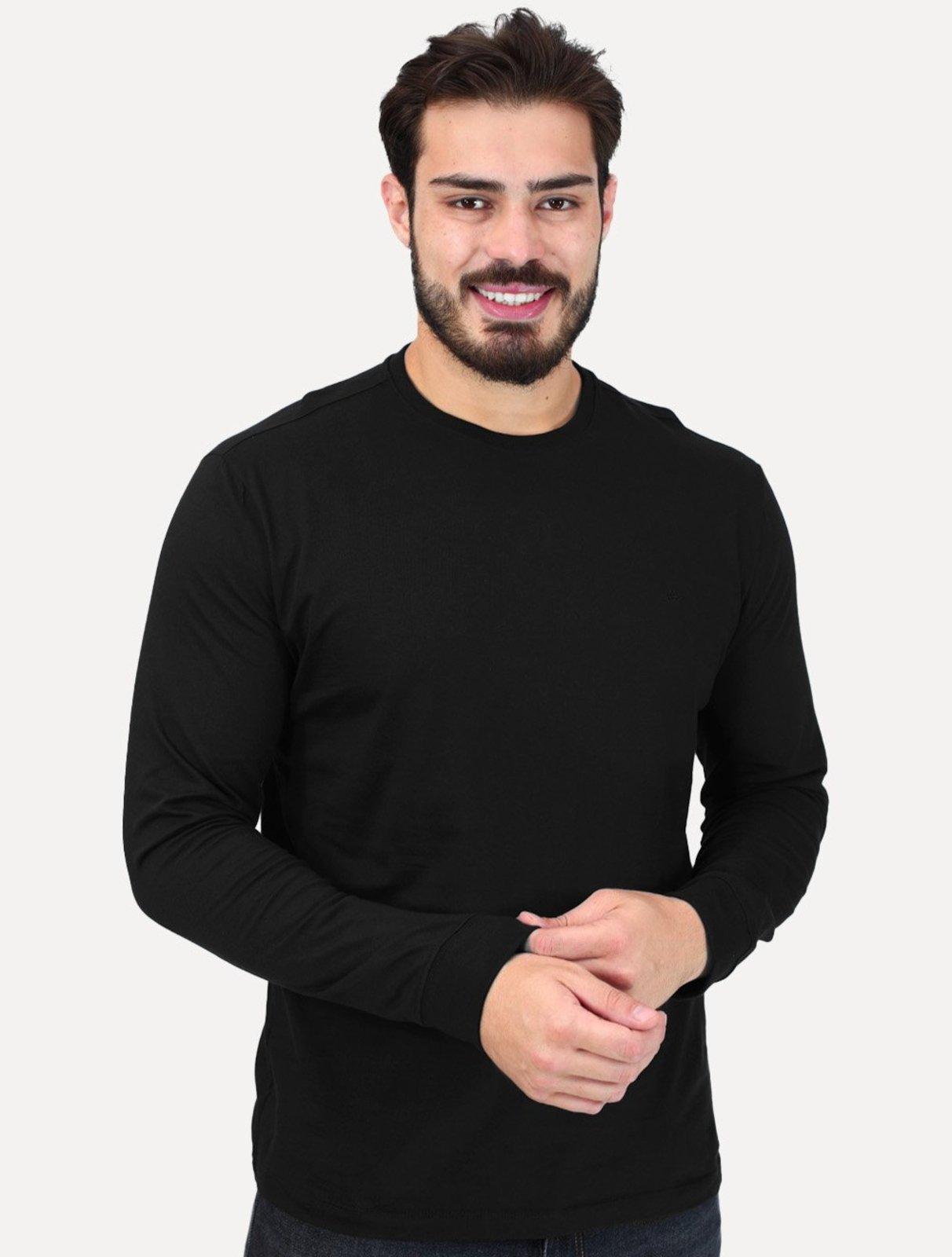 Camiseta Aramis Masculina Manga Longa Basica Mono Logo Preta
