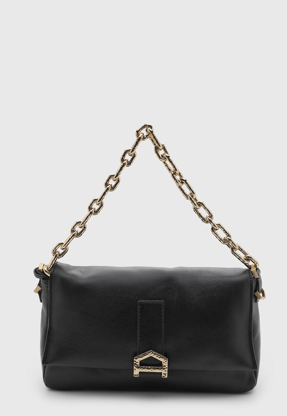 Bolsa Feminina Arezzo Alça Corrente Couro Preta