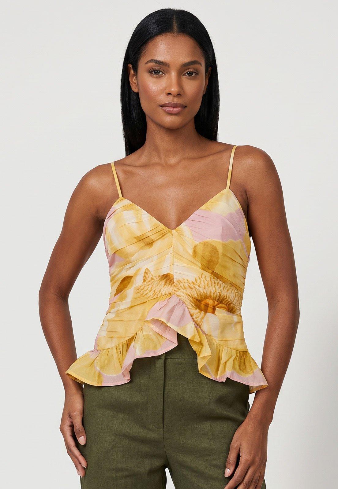 Blusa Feminina FARM Cropped Babado Amarela