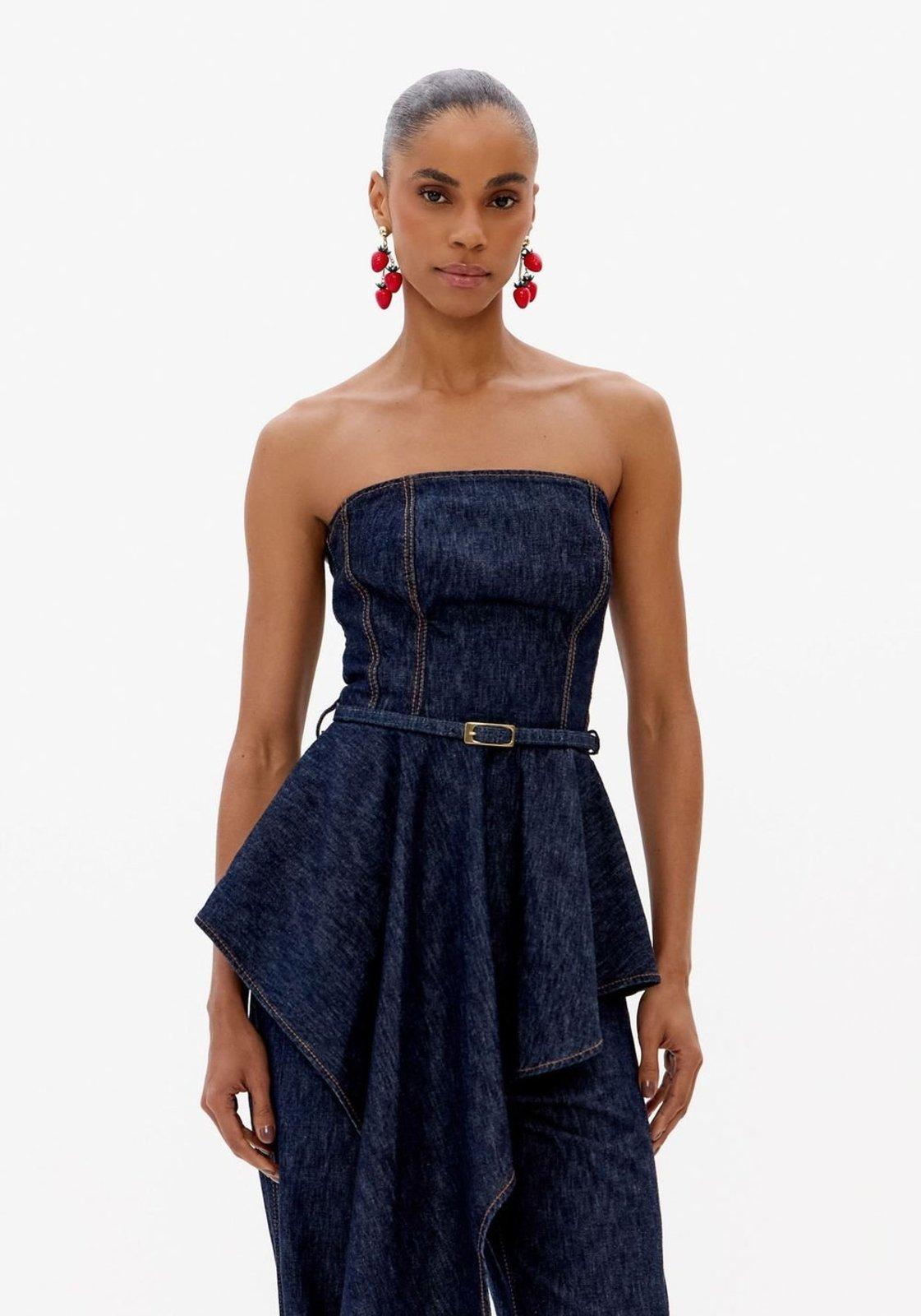 Blusa Jeans Corset Com Cinto Lança Perfume