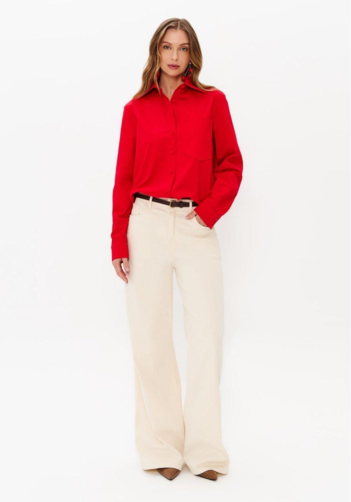 Calça Sarja Wide Leg Cintura Média Lança Perfume
